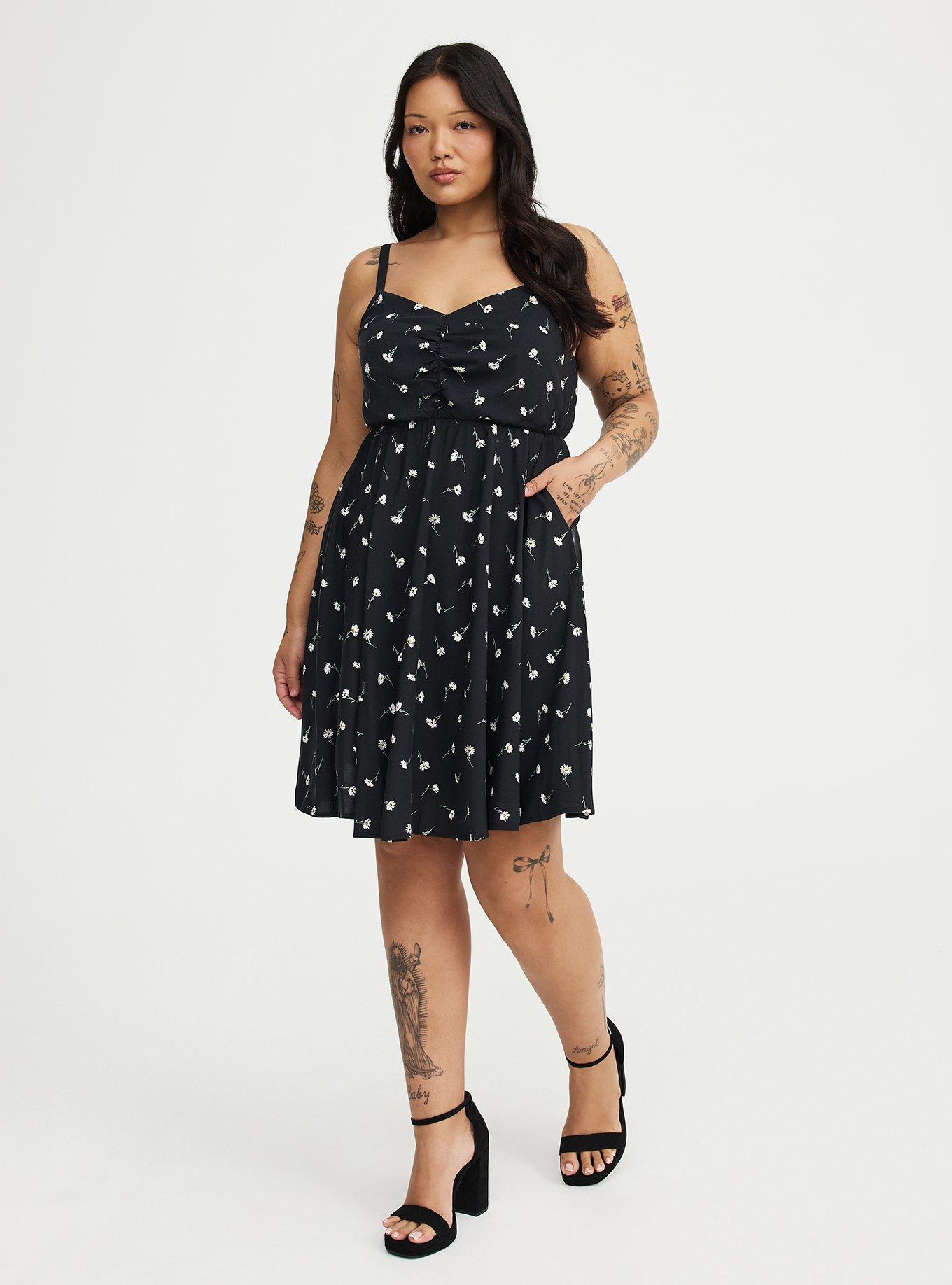 Mini Challis Skater Dress, DARA DAISIES FLORAL BLACK, alternate