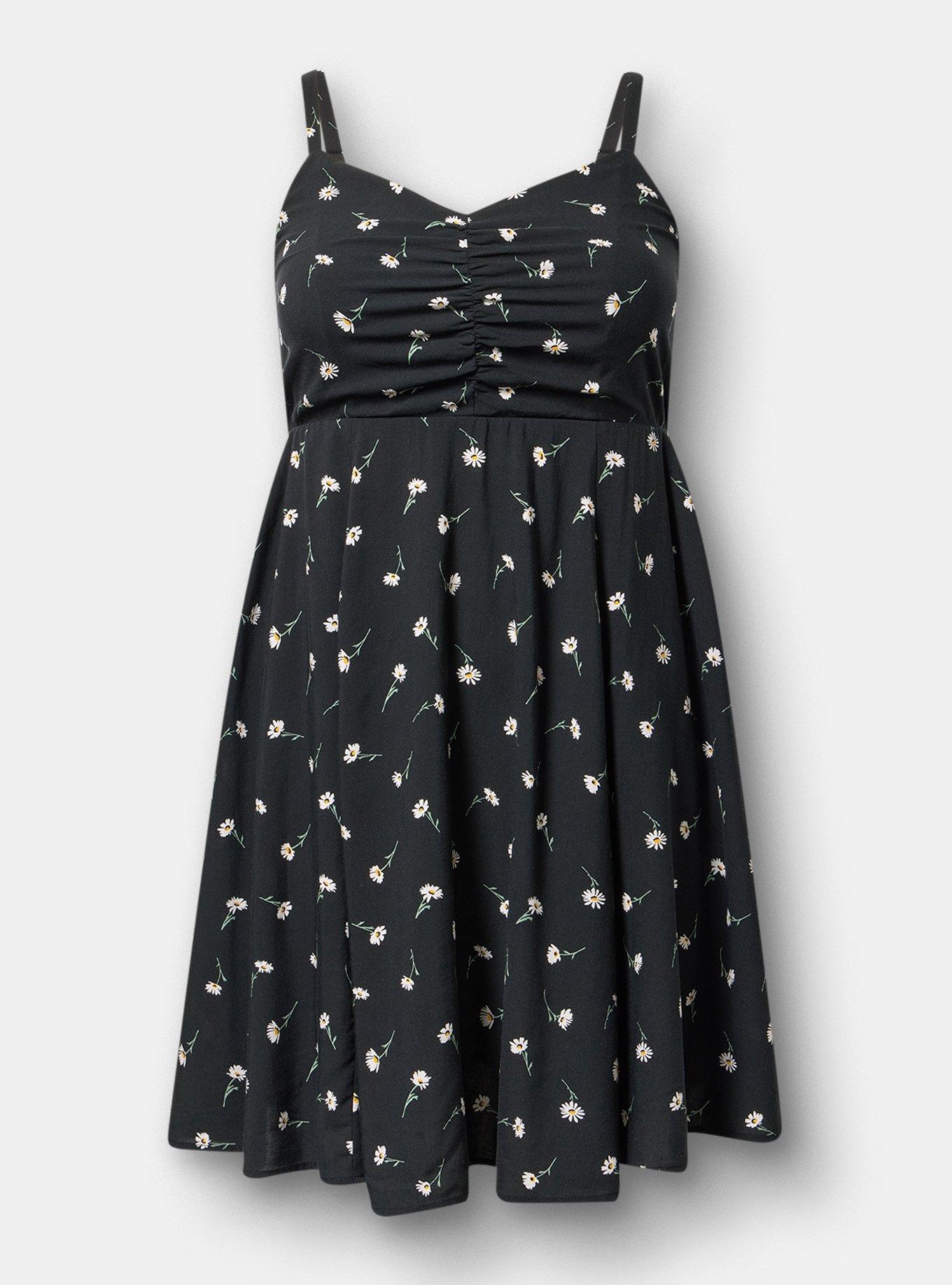 Mini Challis Skater Dress, DARA DAISIES FLORAL BLACK, hi-res
