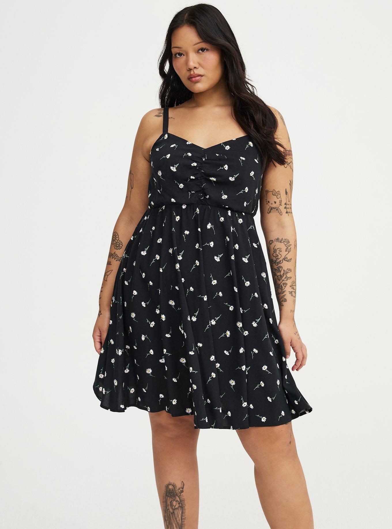 Mini Challis Skater Dress, DARA DAISIES FLORAL BLACK, hi-res
