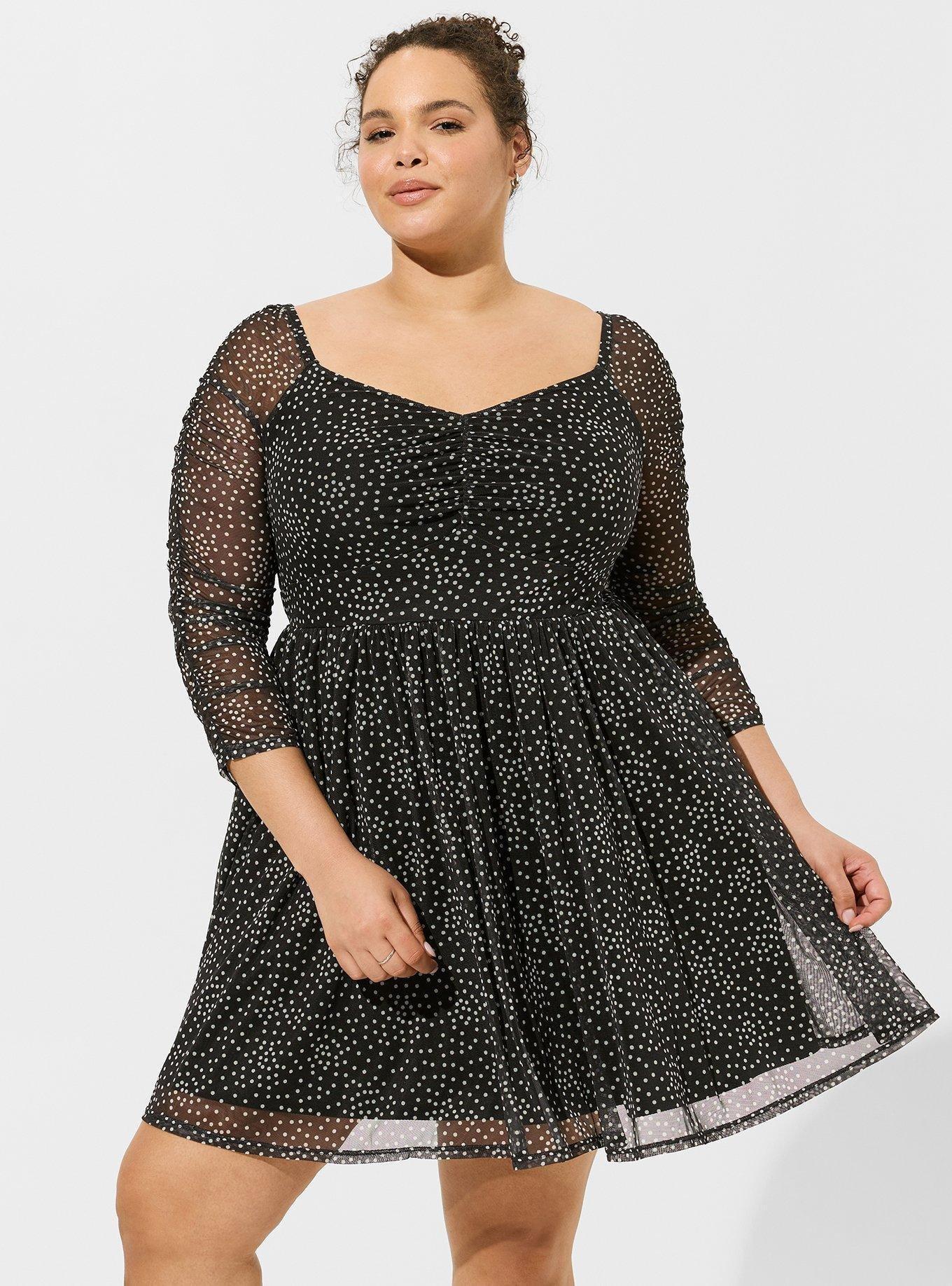 Mini Mesh Long Sleeve Ruched Skater Dress