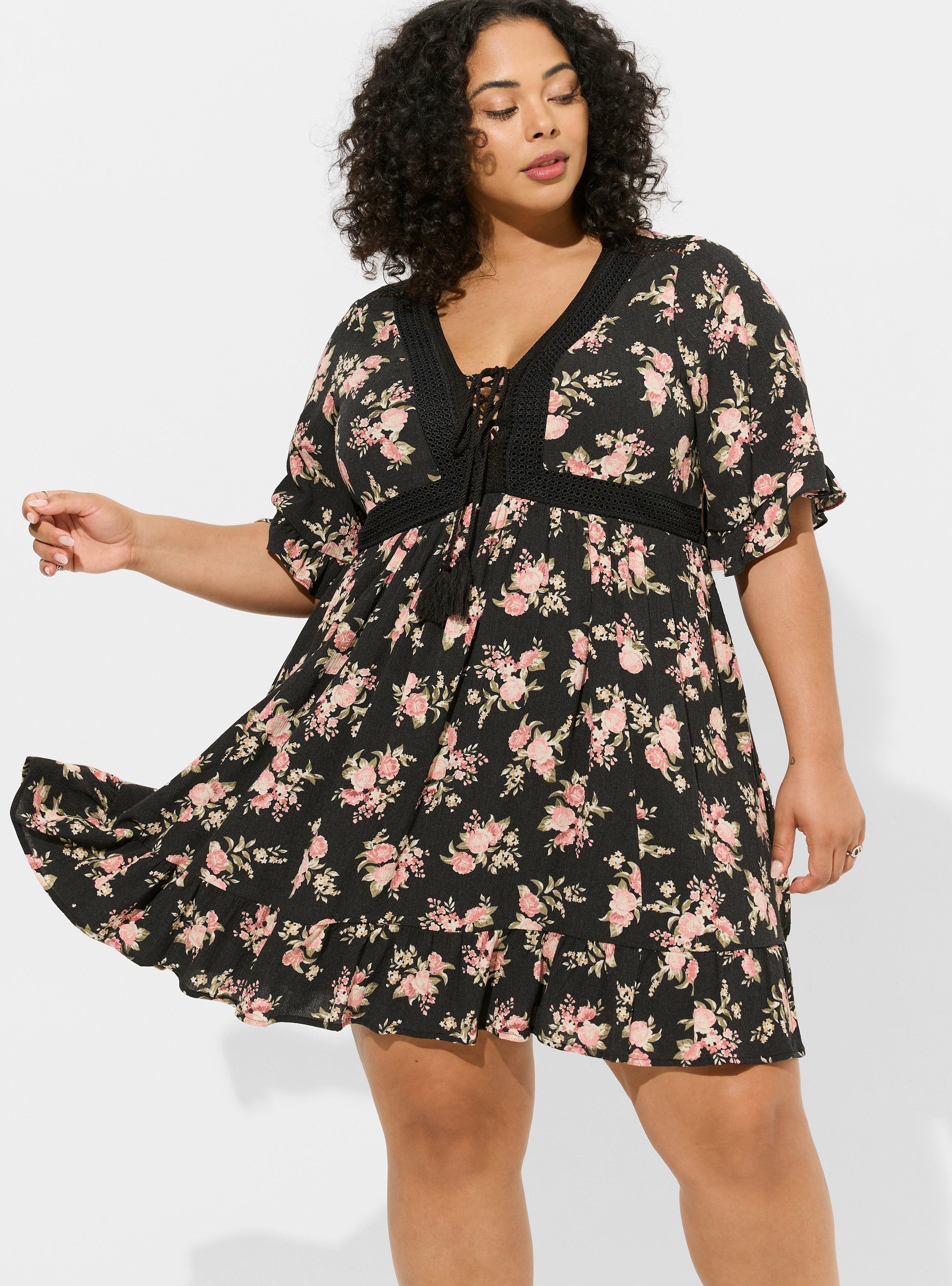 Plus Size - Mini Washable Gauze Lace Up Tiered Dress - Torrid