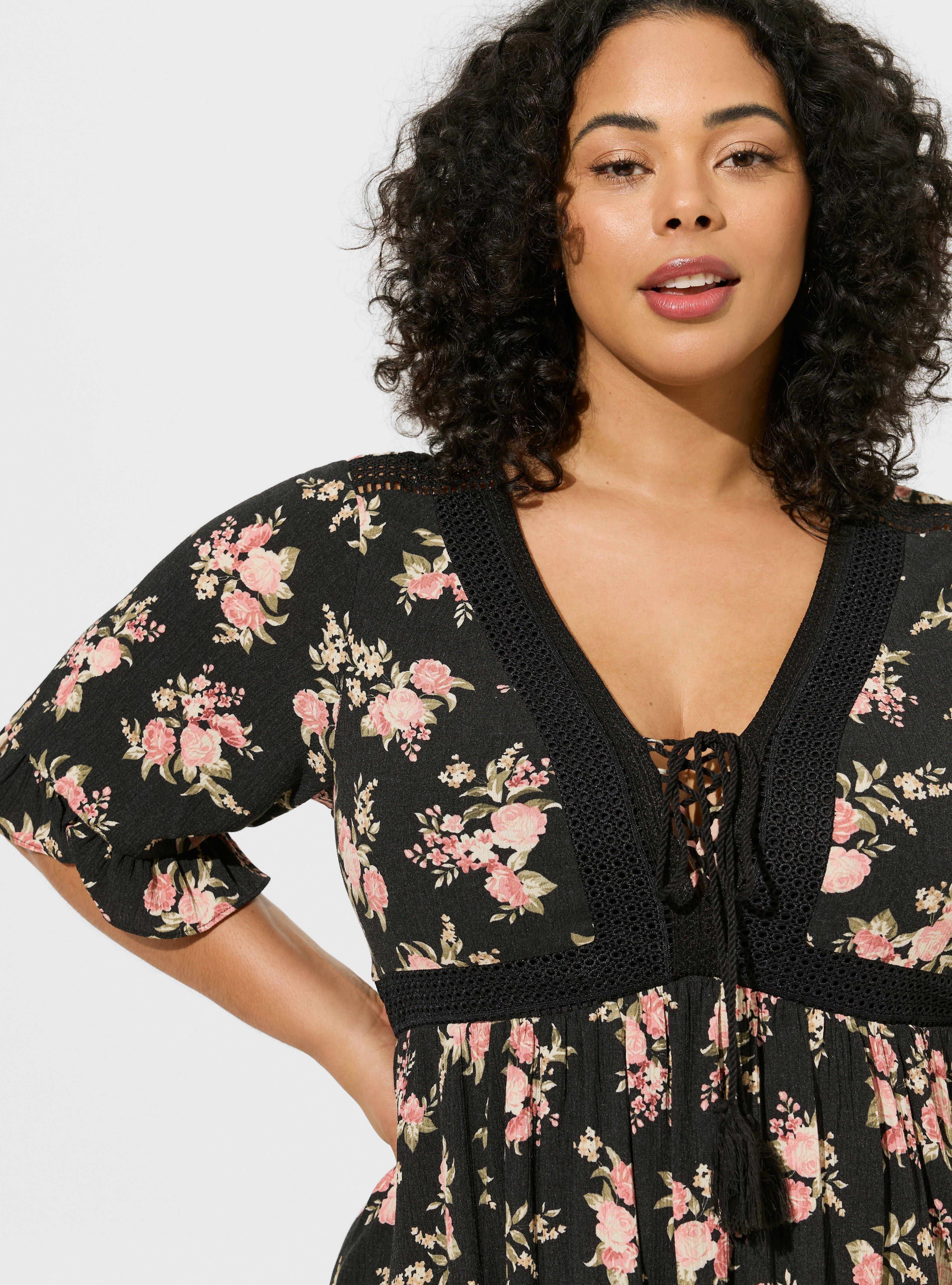 Plus Size - Mini Washable Gauze Lace Up Tiered Dress - Torrid