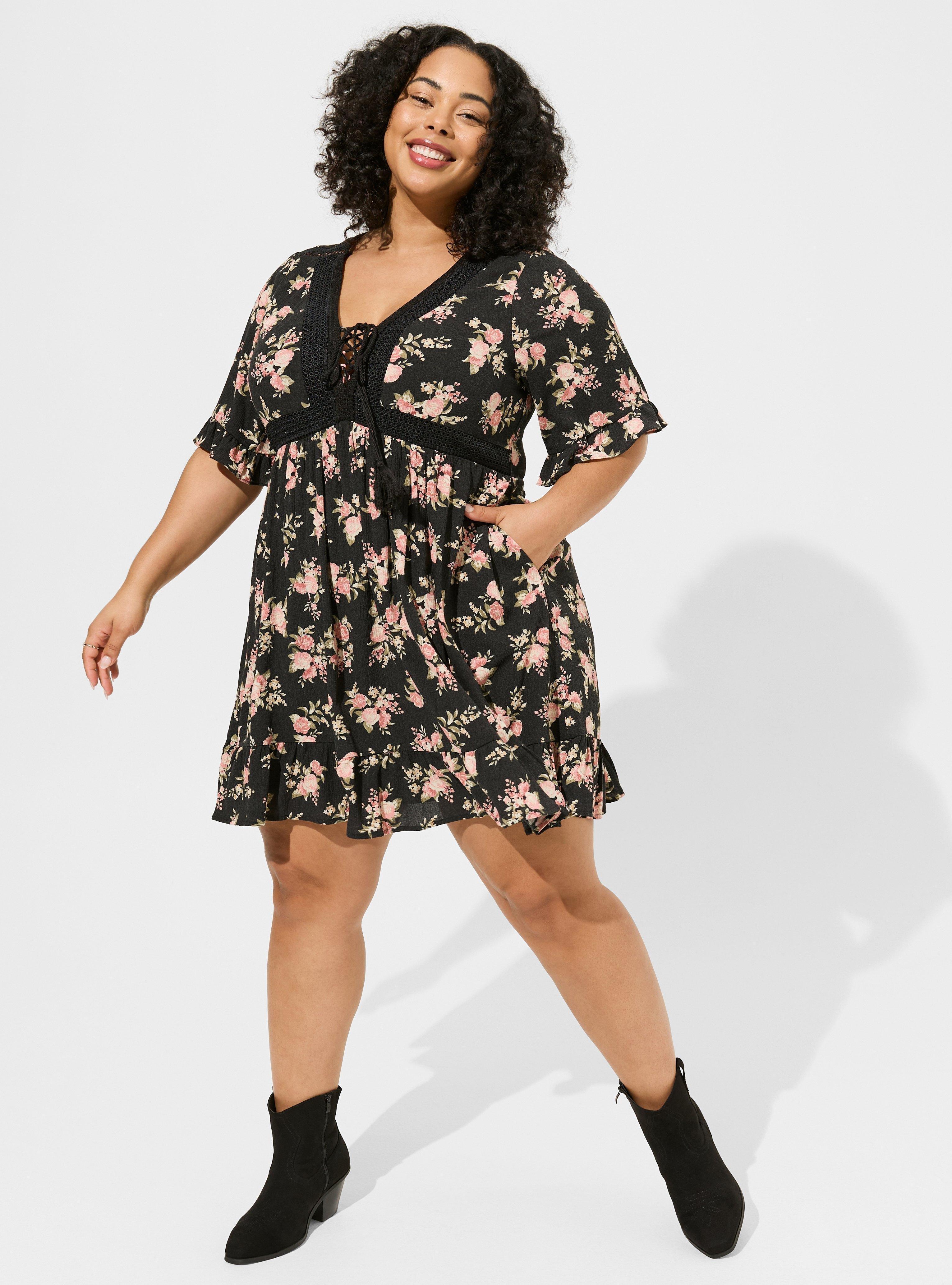 Plus Size - Mini Washable Gauze Lace Up Tiered Dress - Torrid