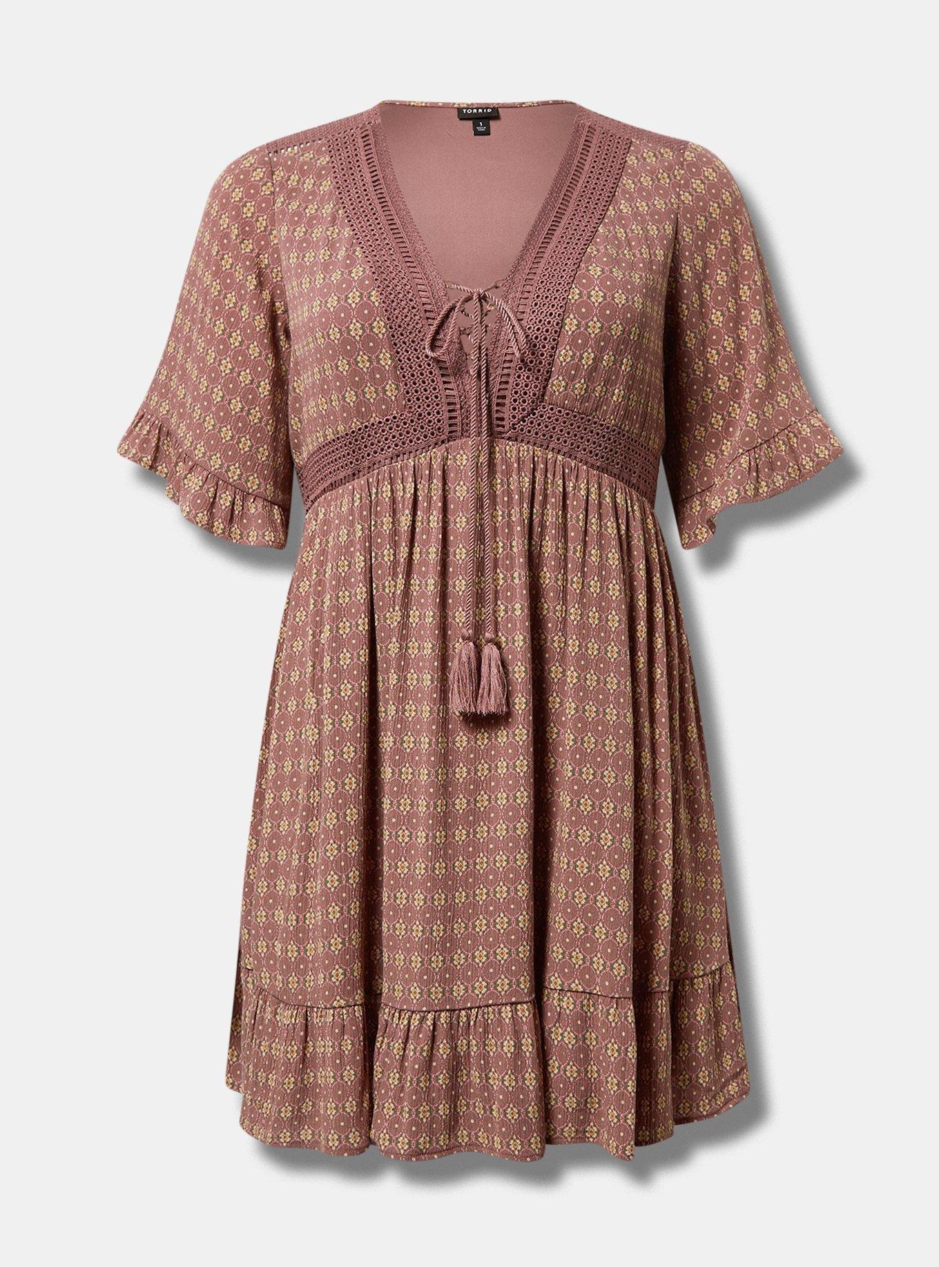 Plus Size - Mini Washable Gauze Lace Up Tiered Dress - Torrid
