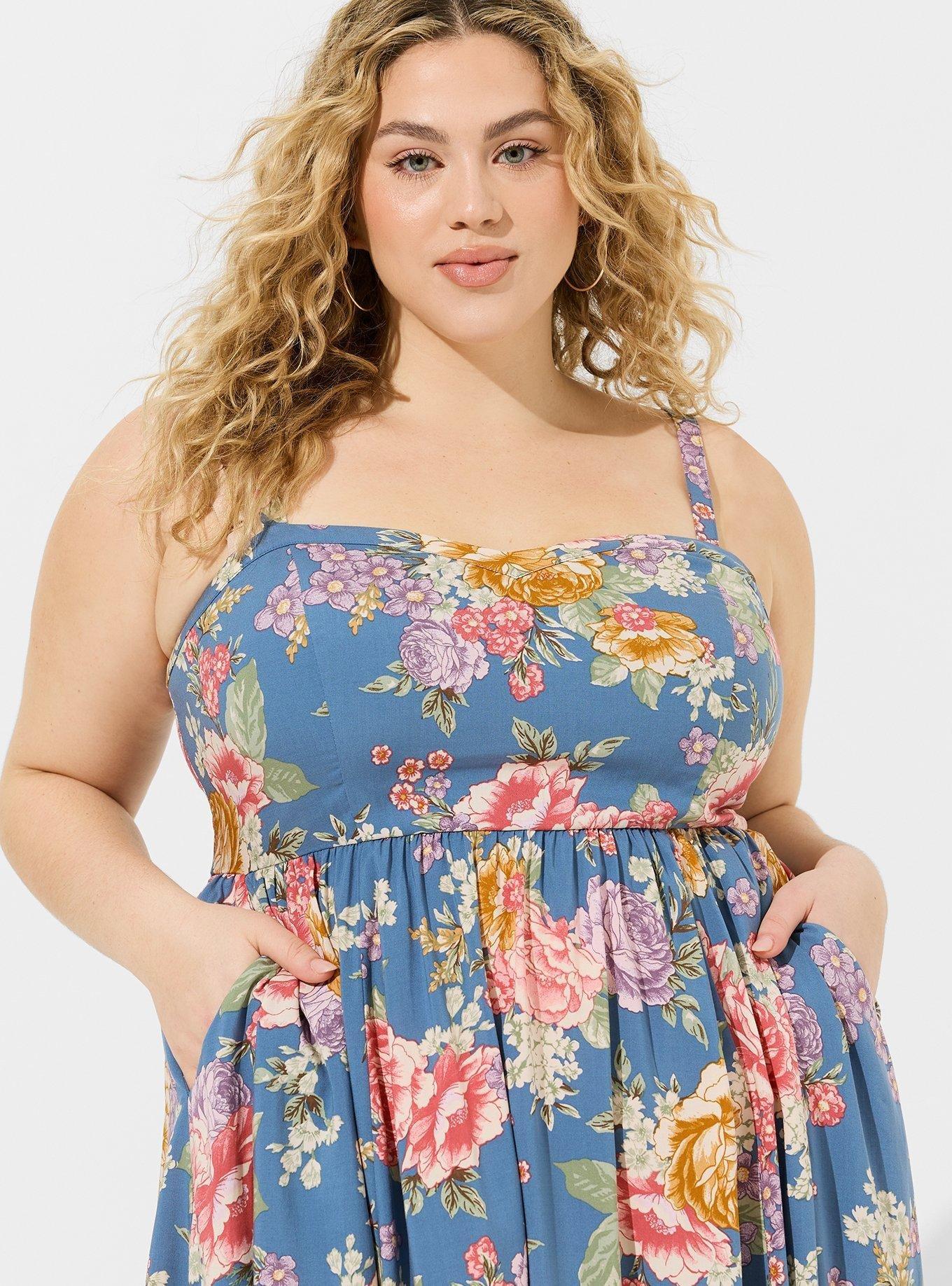 Midi Challis Sweetheart Dress, LUSH FLORAL BLUE HORIZON, alternate