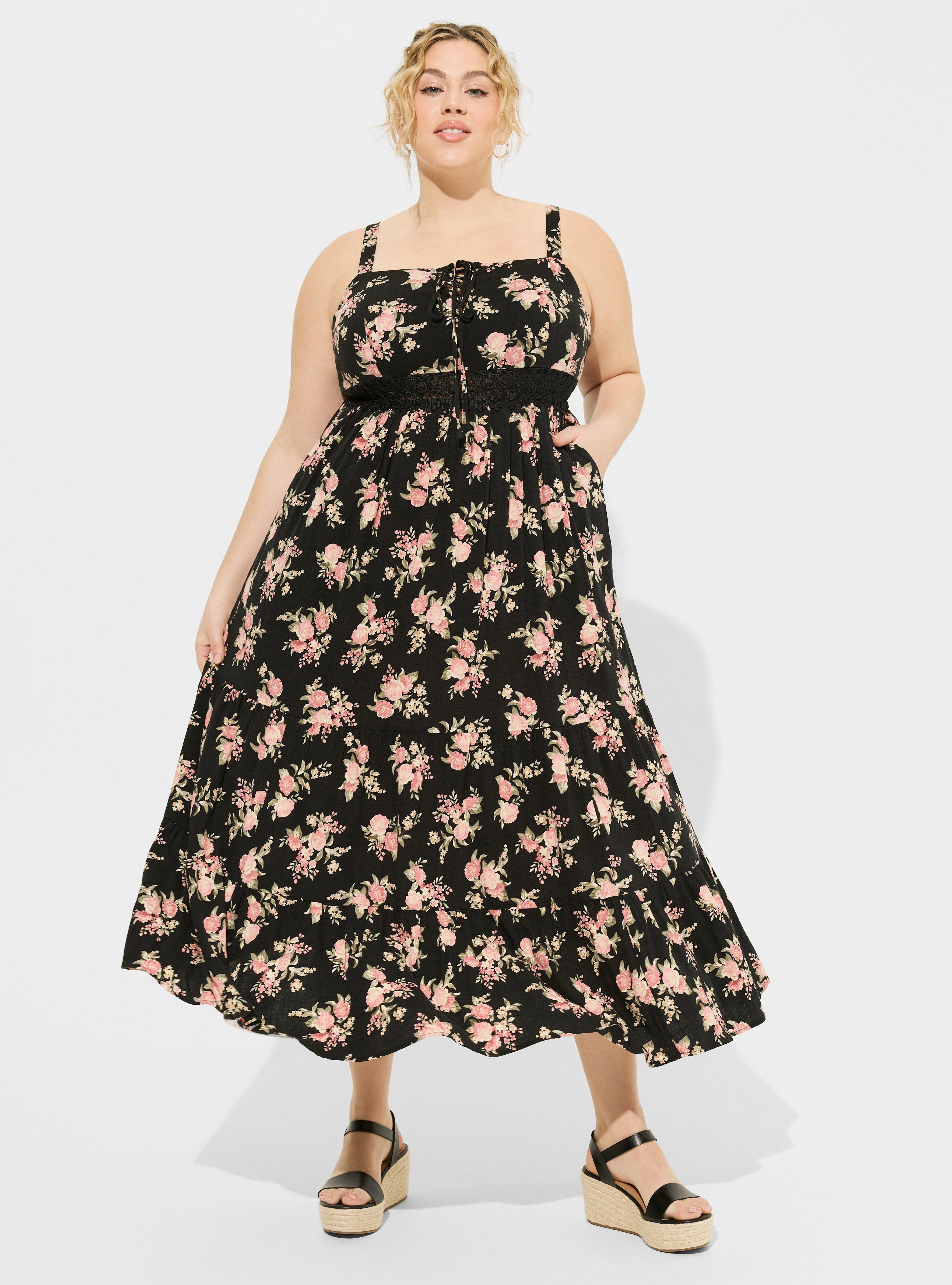 Plus Size - Tea Length Velvet Burnout Ruffle Dress - Torrid