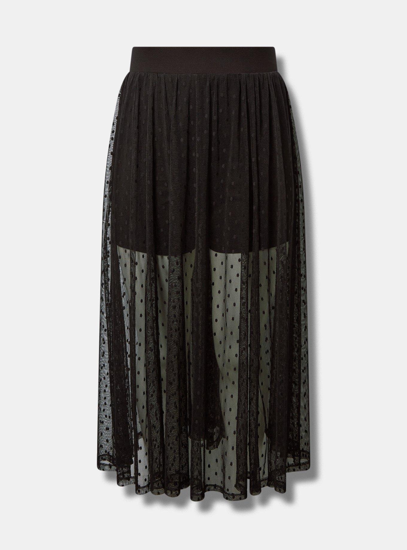 Plus Size Maxi Mesh Dot With Undershort Skirt, DEEP BLACK, hi-res