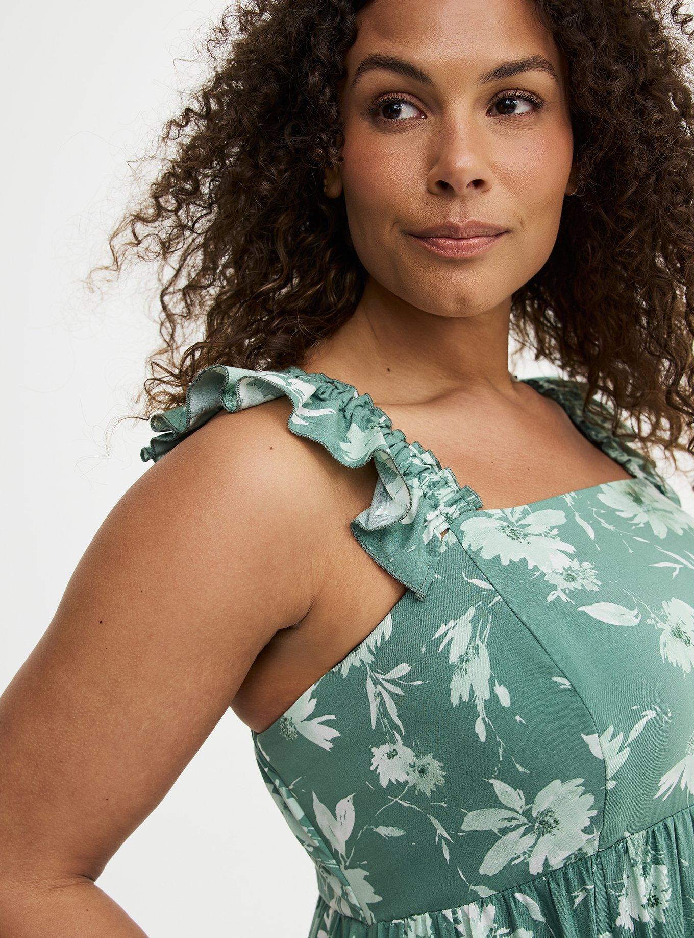 Ruffle Strap Tiered Maxi Dress, REFRESHING SUNFLOWER FLORAL GREEN, alternate