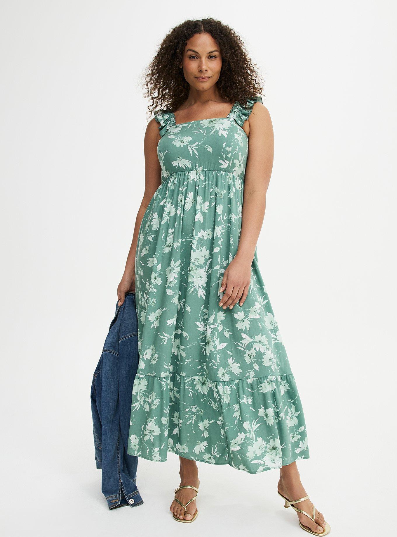 Ruffle Strap Tiered Maxi Dress, REFRESHING SUNFLOWER FLORAL GREEN, alternate