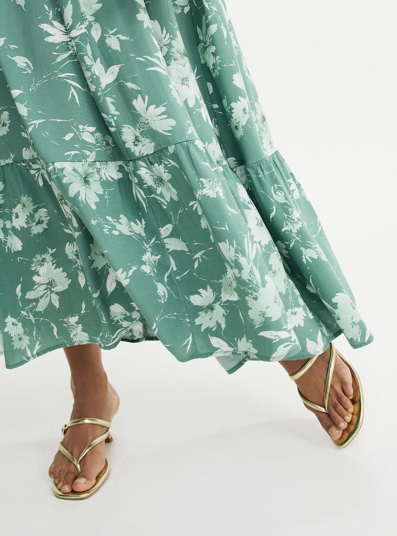 Ruffle Strap Tiered Maxi Dress, REFRESHING SUNFLOWER FLORAL GREEN, alternate