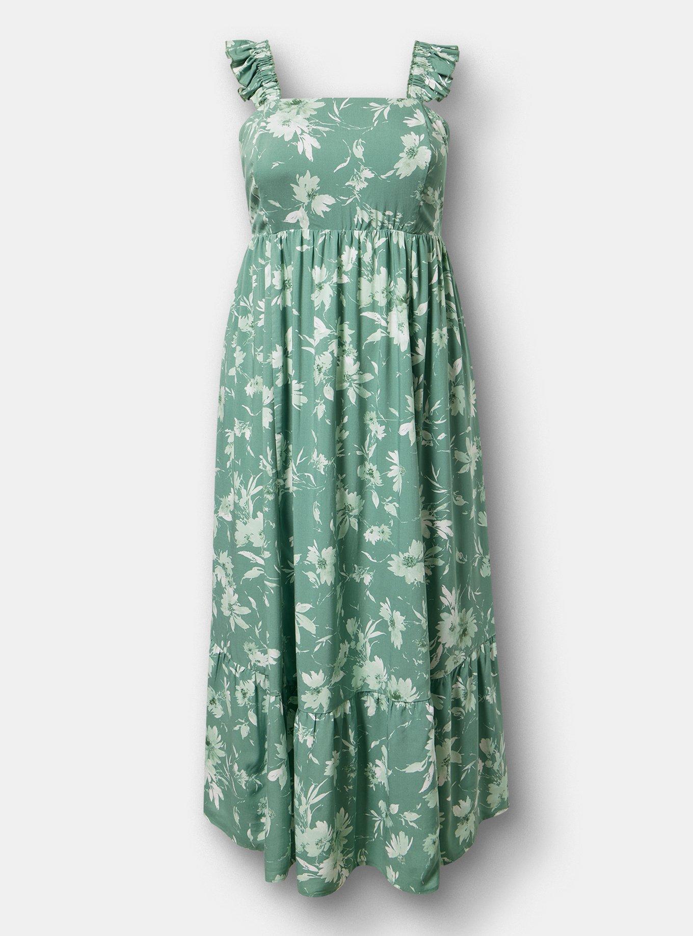 Ruffle Strap Tiered Maxi Dress, REFRESHING SUNFLOWER FLORAL GREEN, hi-res