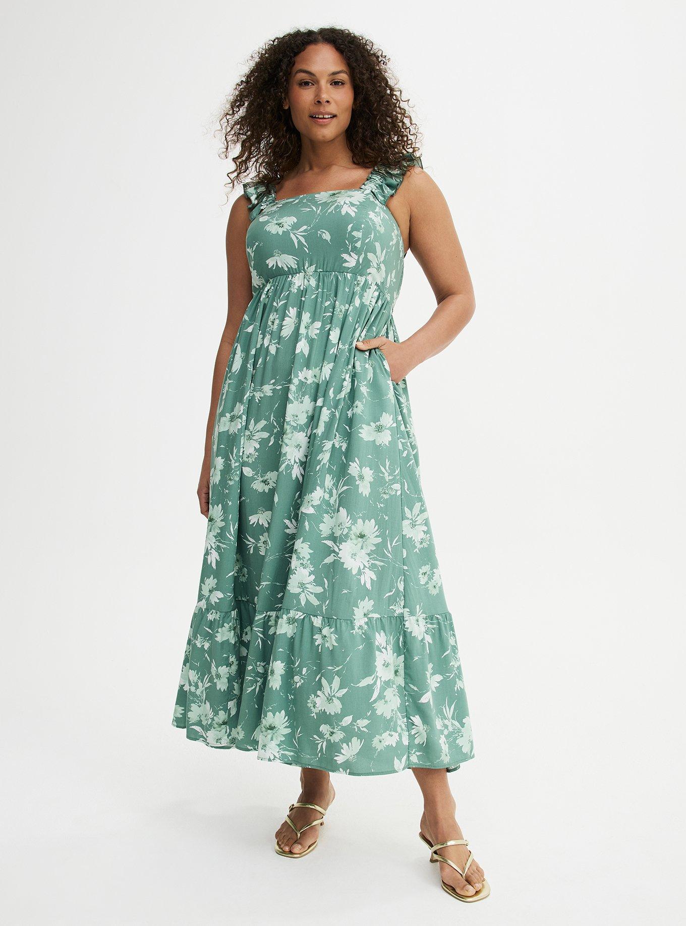 Ruffle Strap Tiered Maxi Dress, REFRESHING SUNFLOWER FLORAL GREEN, hi-res