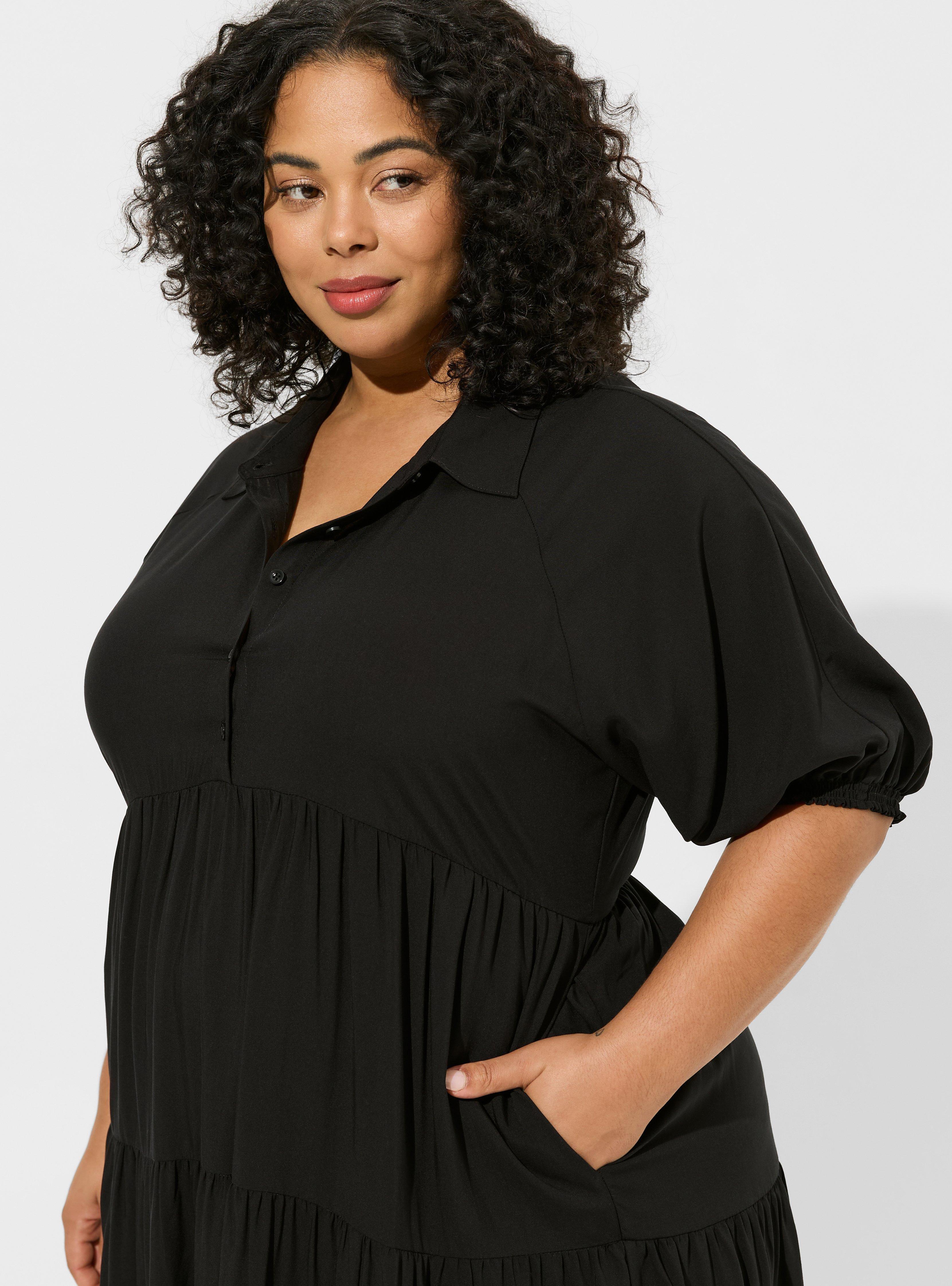 Plus Size - Maxi Washable Challis Hi-Low Tiered Shirtdress - Torrid