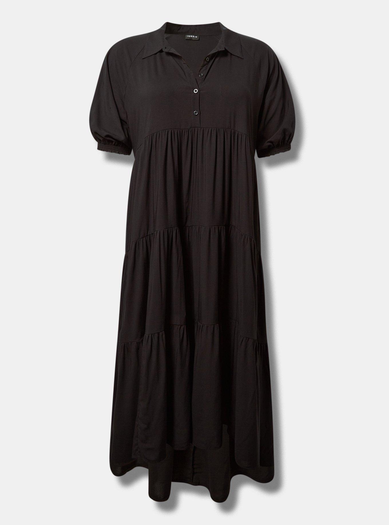 Maxi Washable Challis Hi-Low Tiered Shirtdress