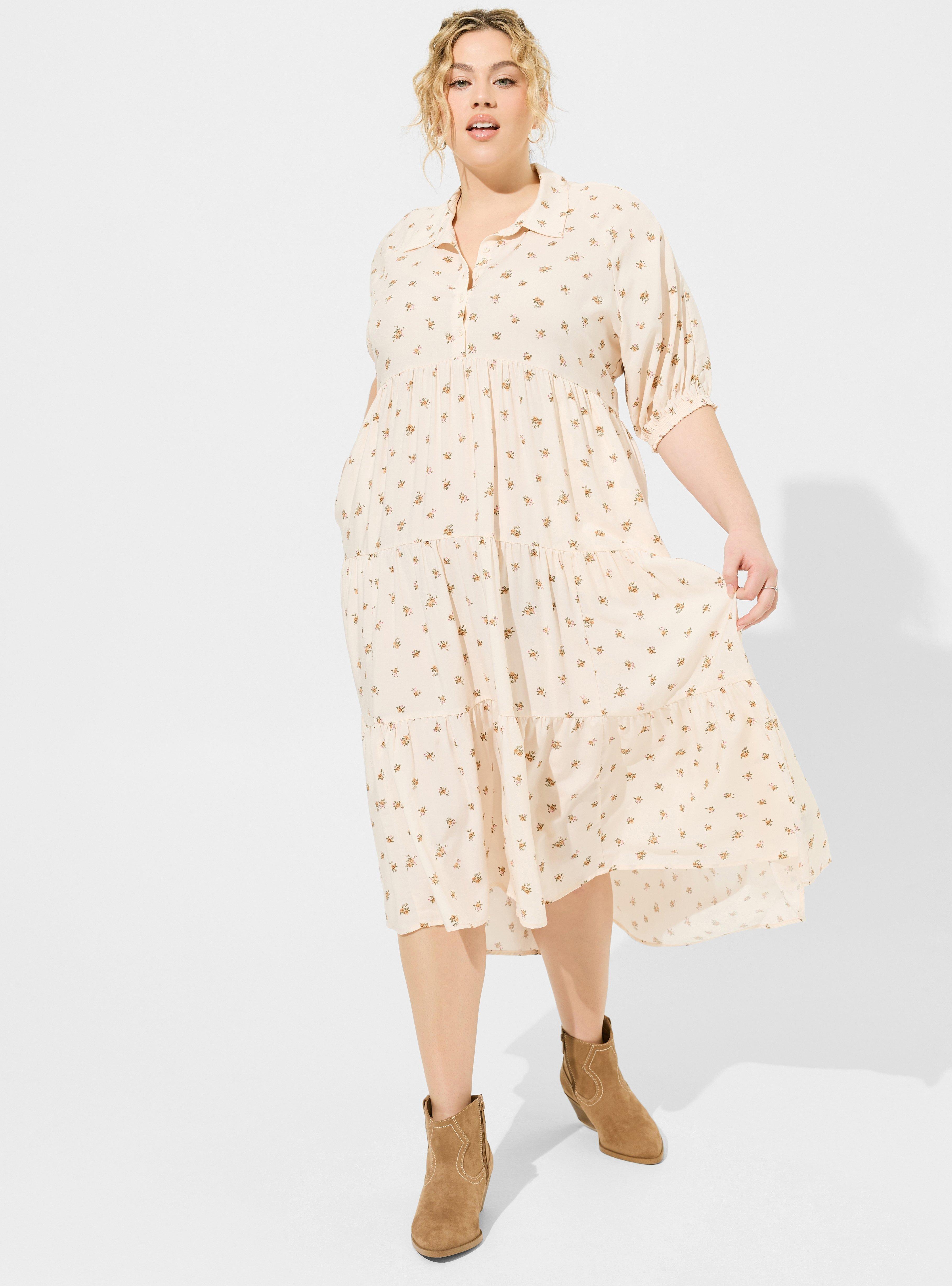 Maxi Washable Challis Hi-Low Tiered Shirtdress