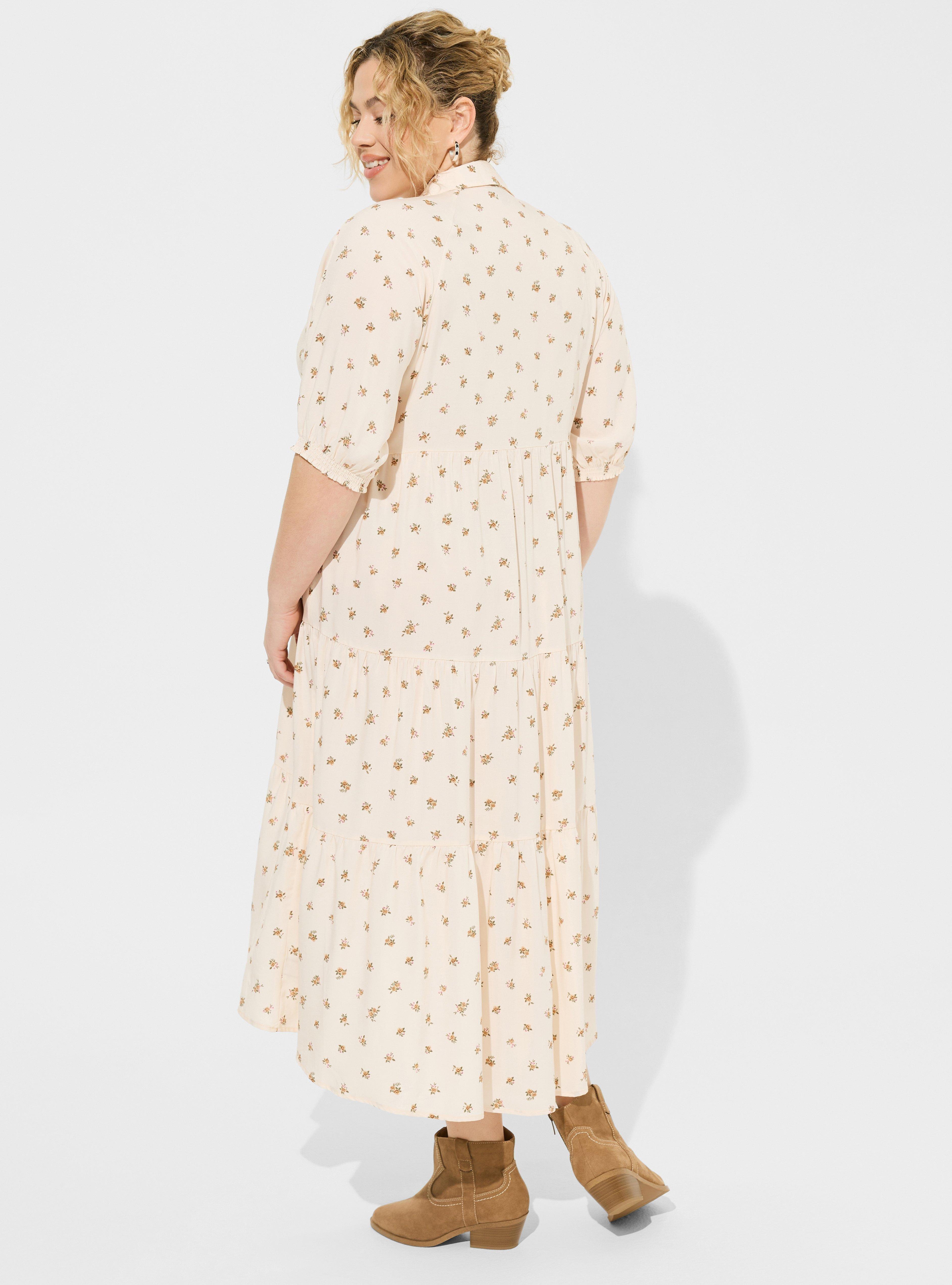 Maxi Washable Challis Hi-Low Tiered Shirtdress