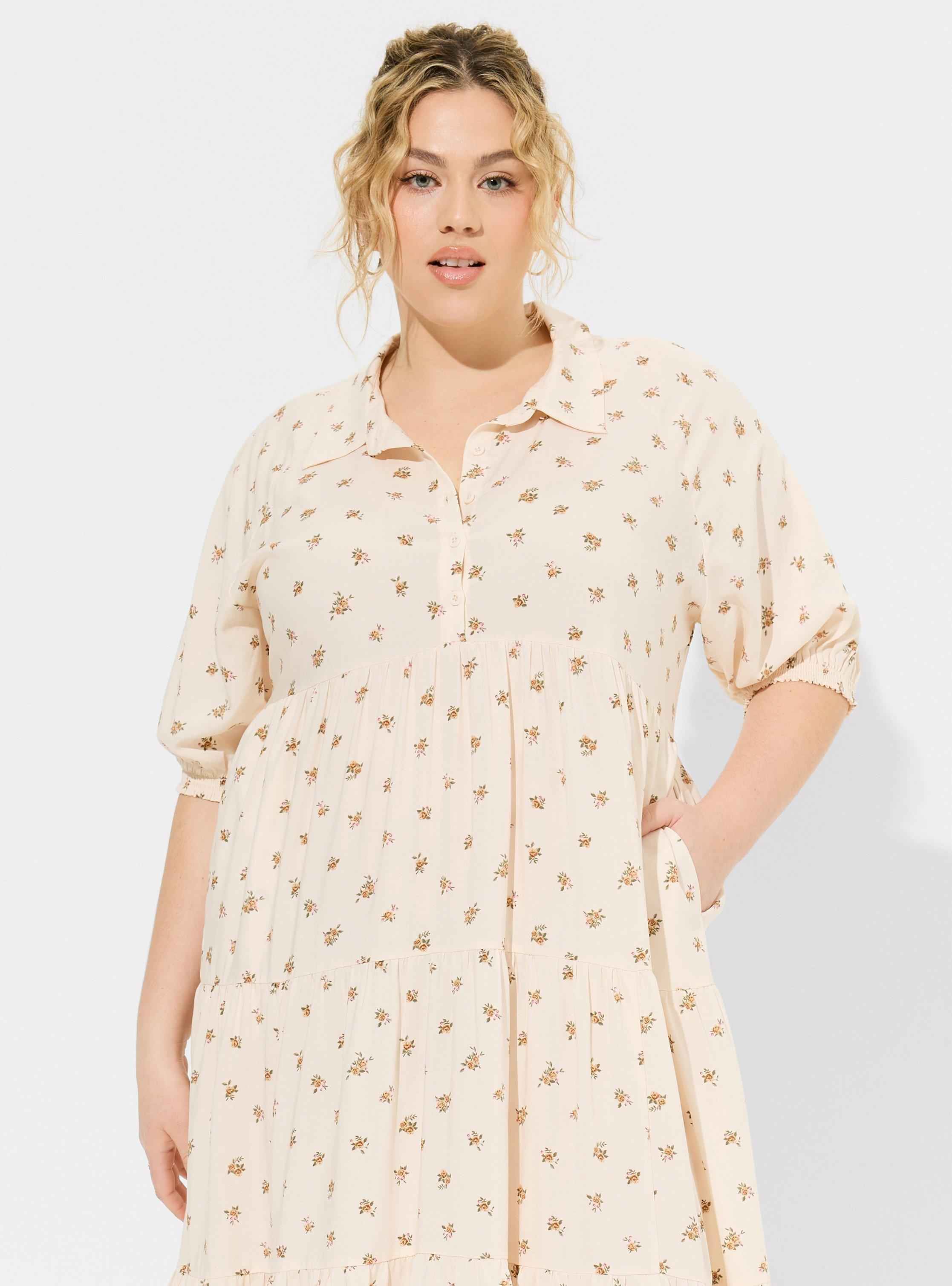 Maxi Washable Challis Hi-Low Tiered Shirtdress