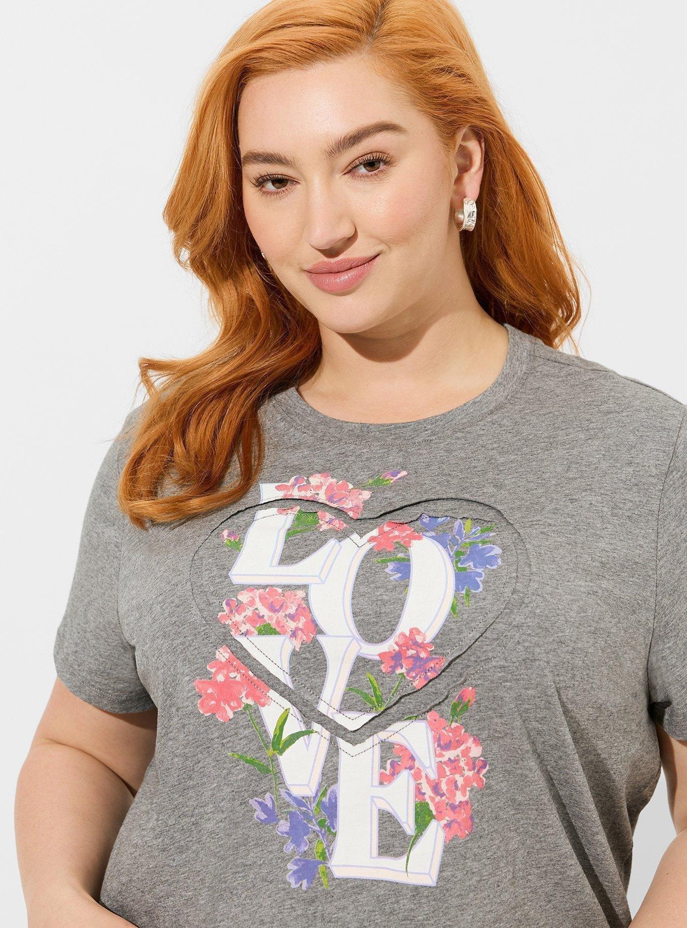 Plus Size Love Classic Fit Cotton Heart Cut Out Tee, HEATHER GREY, alternate