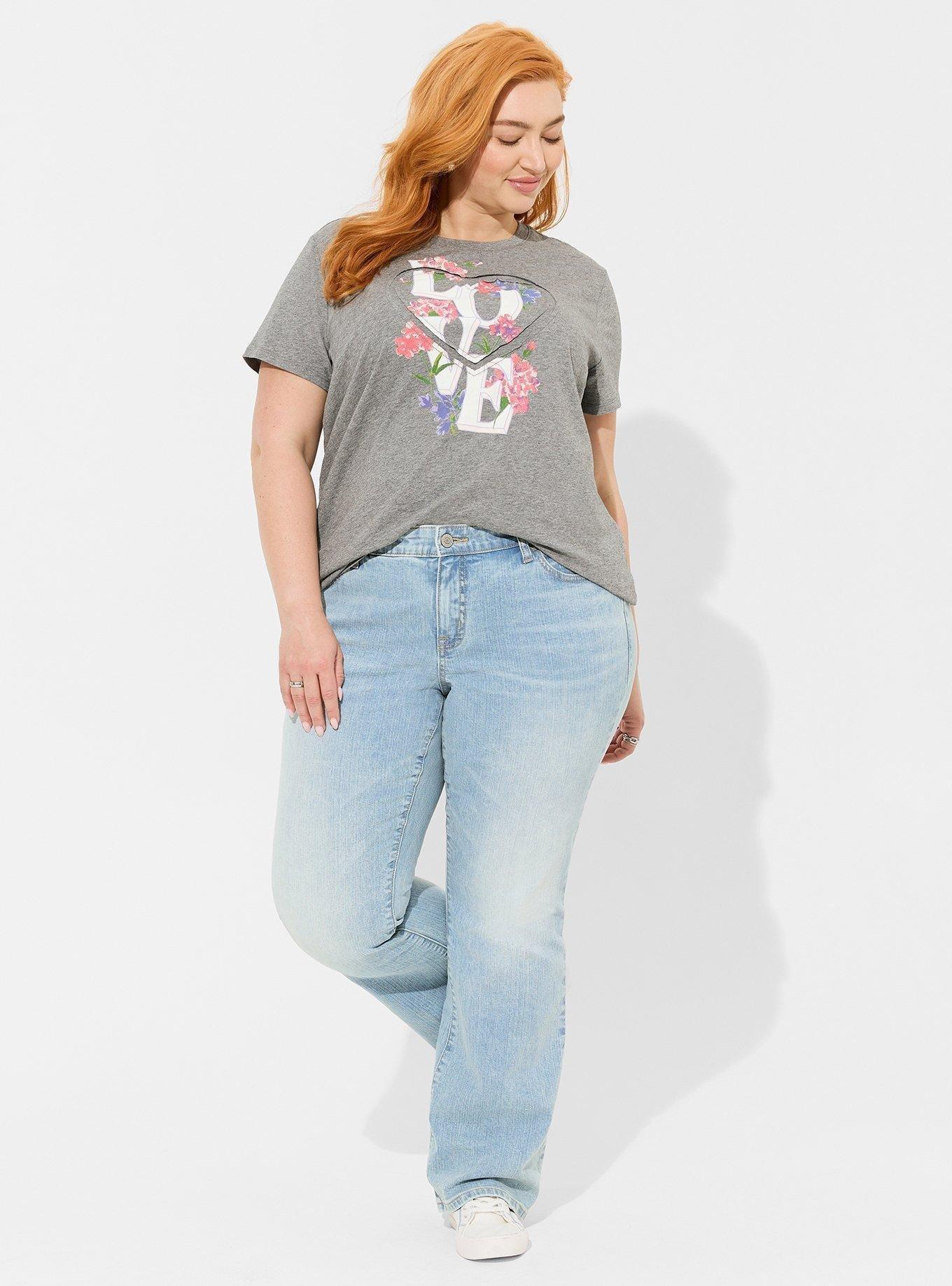 Plus Size Love Classic Fit Cotton Heart Cut Out Tee, HEATHER GREY, alternate