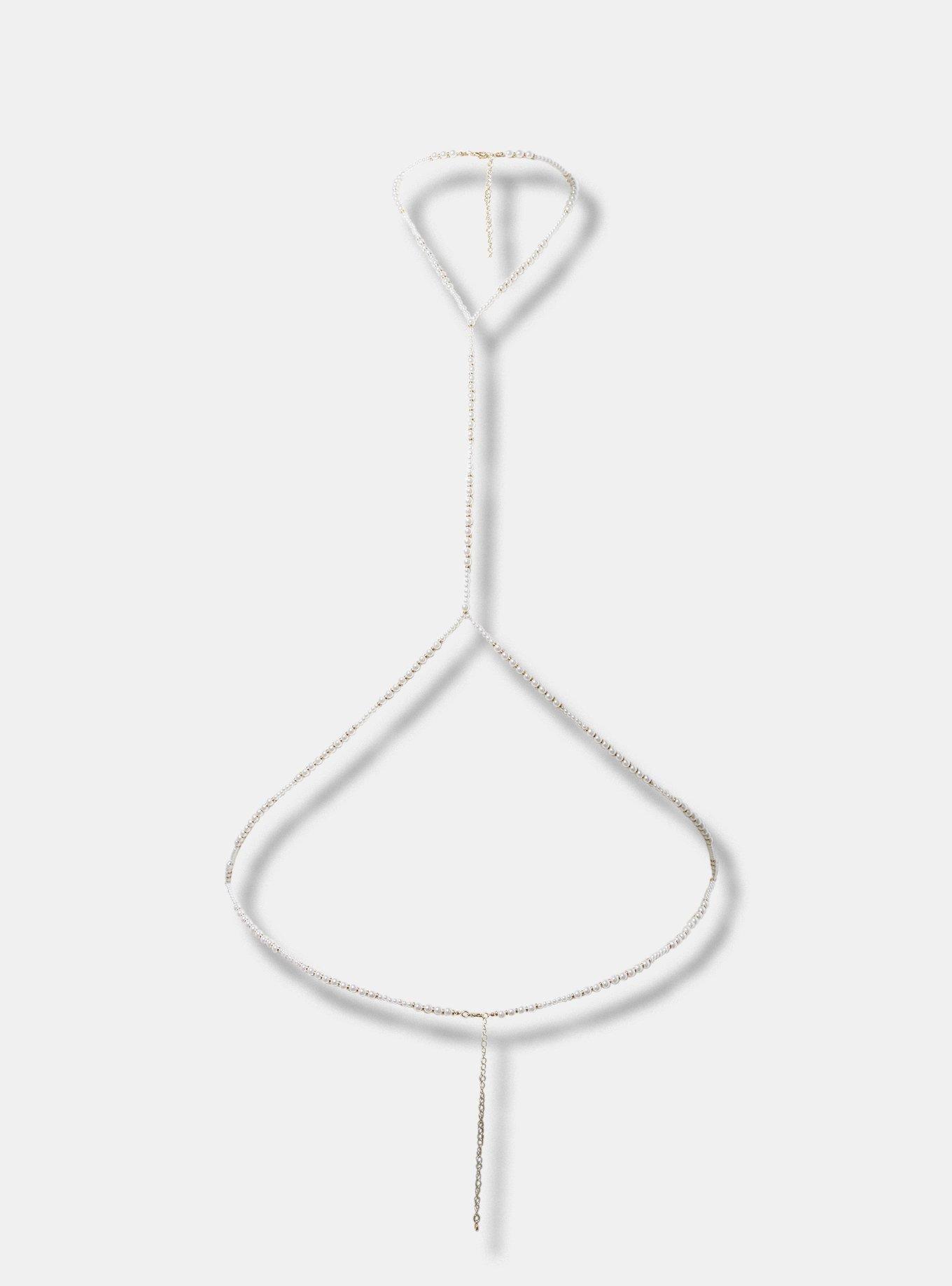 Plus Size Pearl Body Chain, GOLD, hi-res
