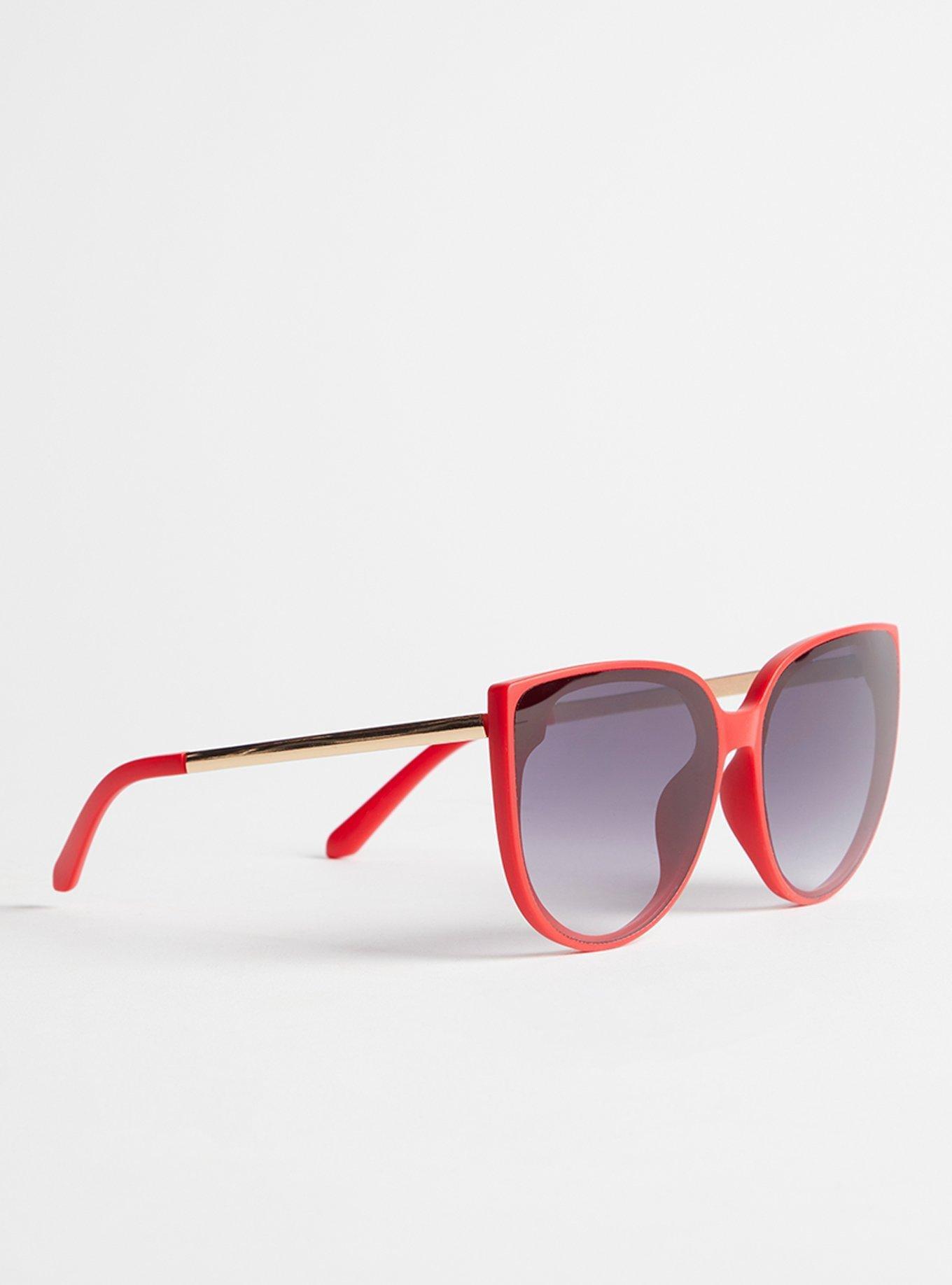 Plus Size Cat Eye Smoke Lens Sunglasses, RED, alternate