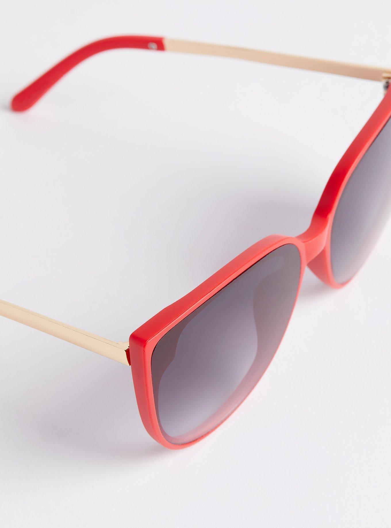 Plus Size Cat Eye Smoke Lens Sunglasses, RED, alternate