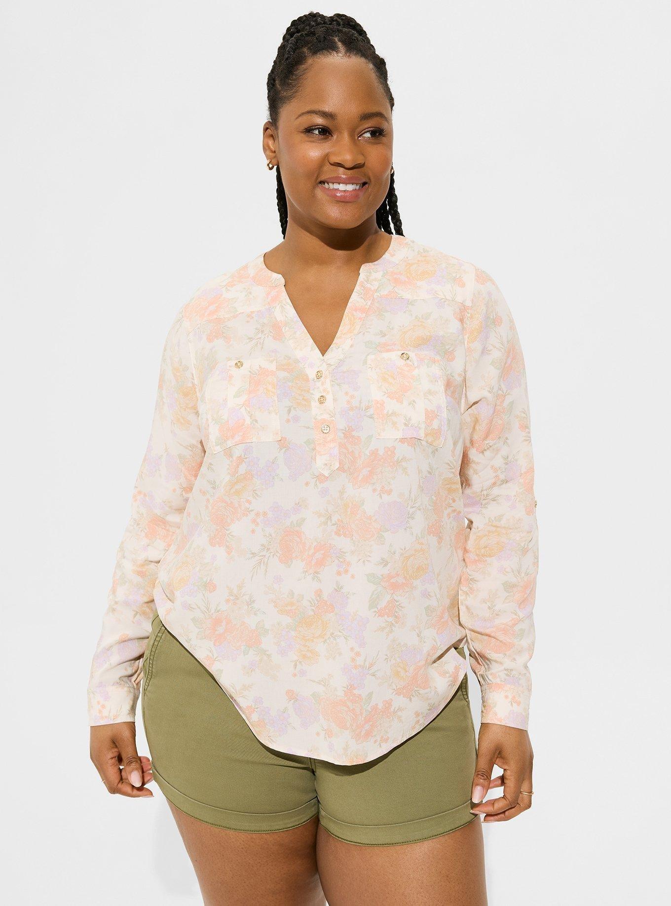 Plus Size - Harper Challis Button-Front 3/4 Sleeve Blouse - Torrid