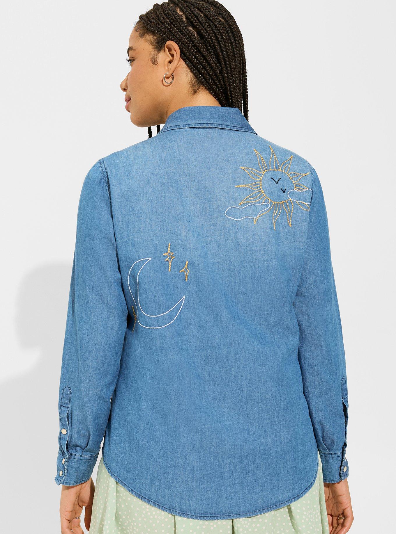 Denim Western Embroidery Button Up Shirt