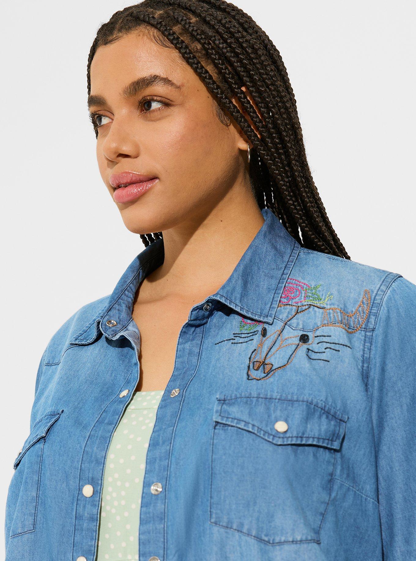 Denim Western Embroidery Button Up Shirt