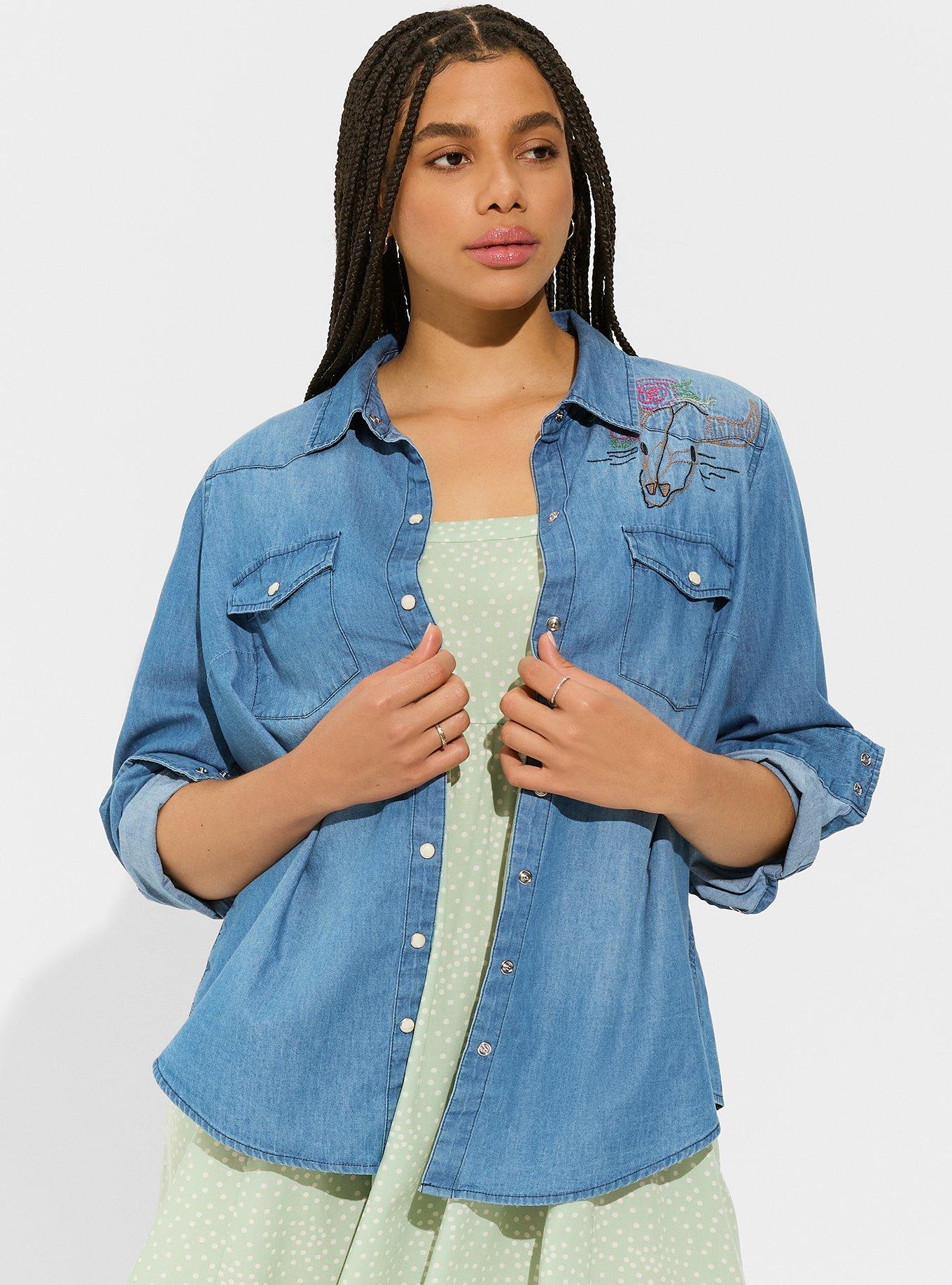 Denim Western Embroidery Button Up Shirt