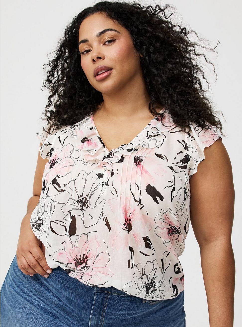 Plus Size - Ruffle Flutter Sleeve Top - Torrid Plus Size - Ruffle Flutter Sleeve Top - Torrid