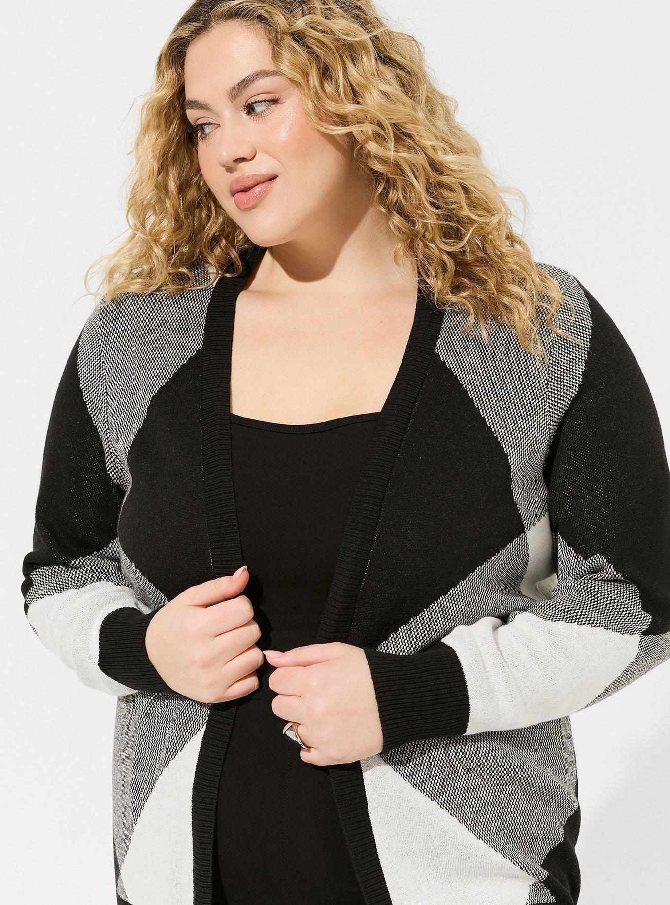 ADORA Full Size Frayed Denim Sleeve Sweater Cardigan Plus Size