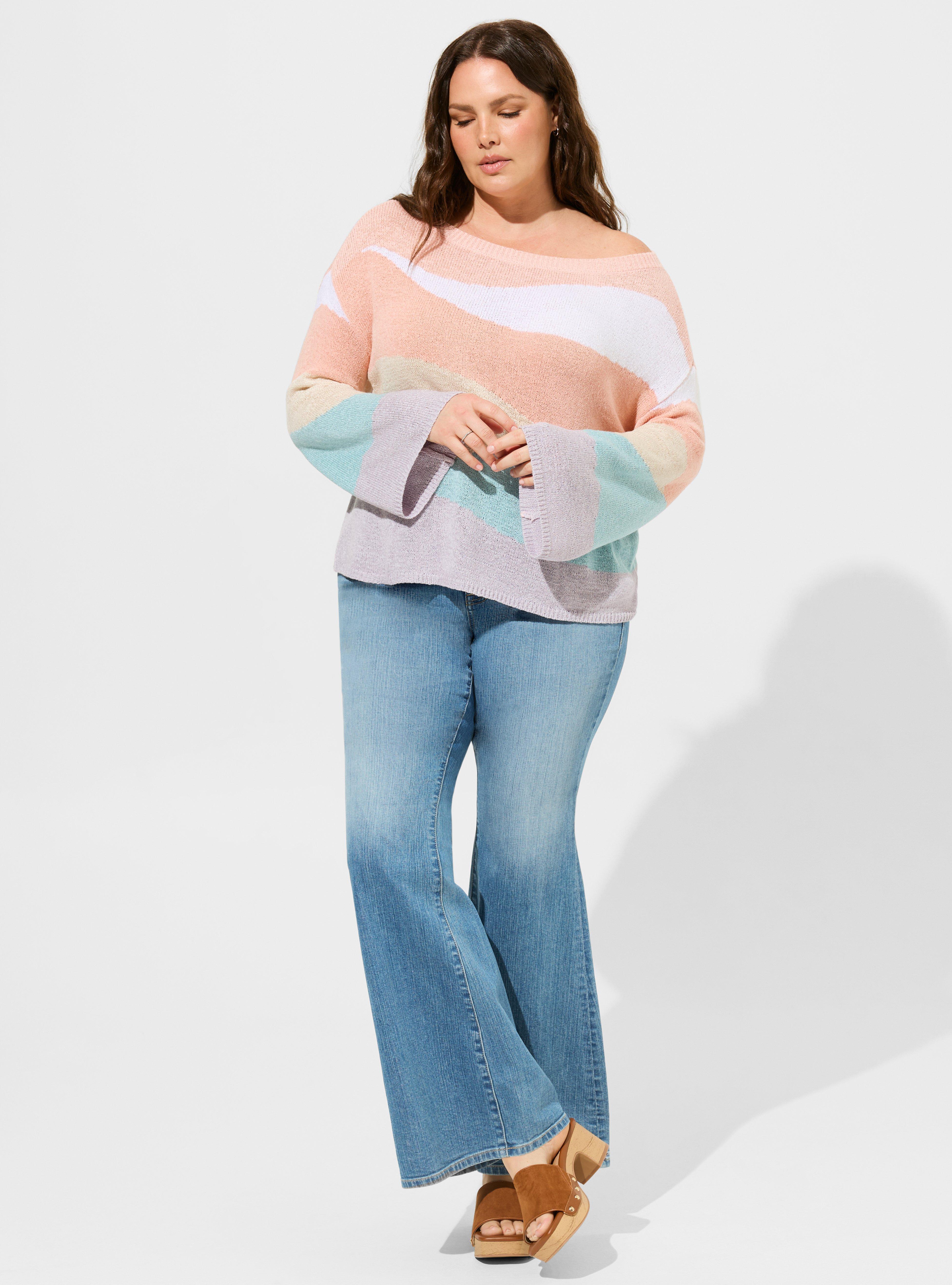 Plus Size Off-Shoulder Pullover Sweater, HILLS MULTI MUTED, alternate