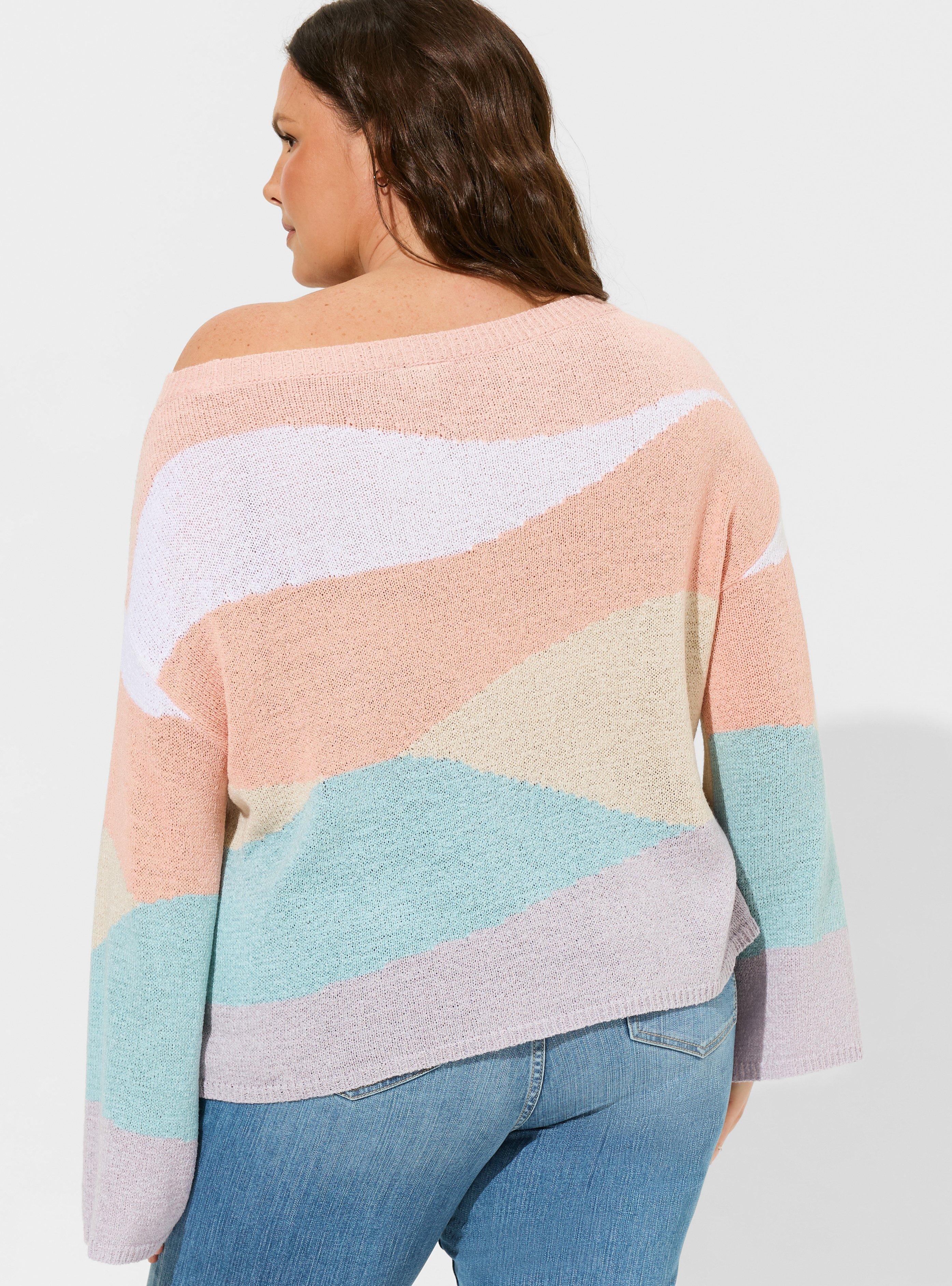 Intarsia Pullover Off Shoulder Sweater, HILLS MULTI MUTED, alternate