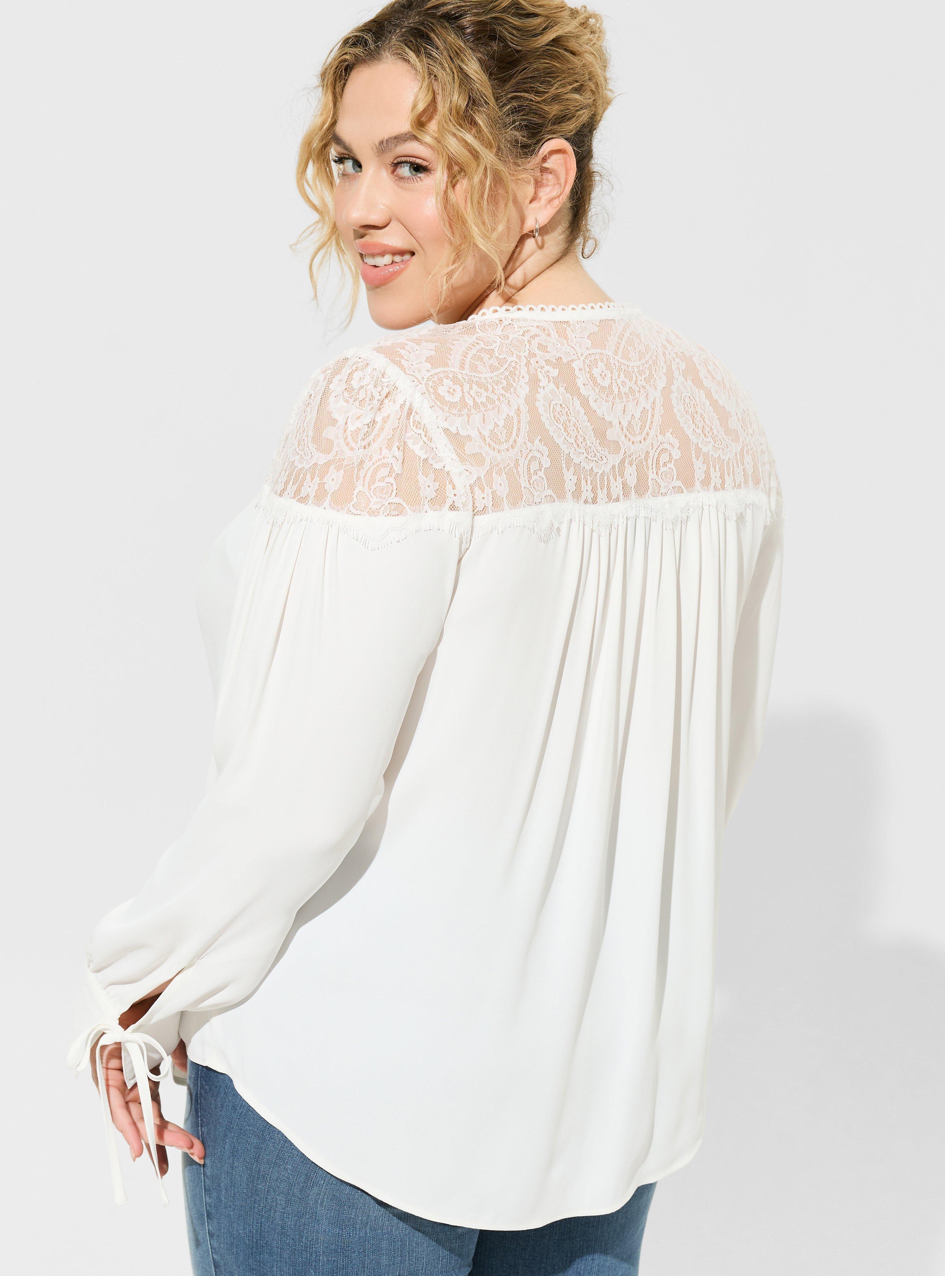 Georgette Lace Trim Yoke Long Sleeve Blouse