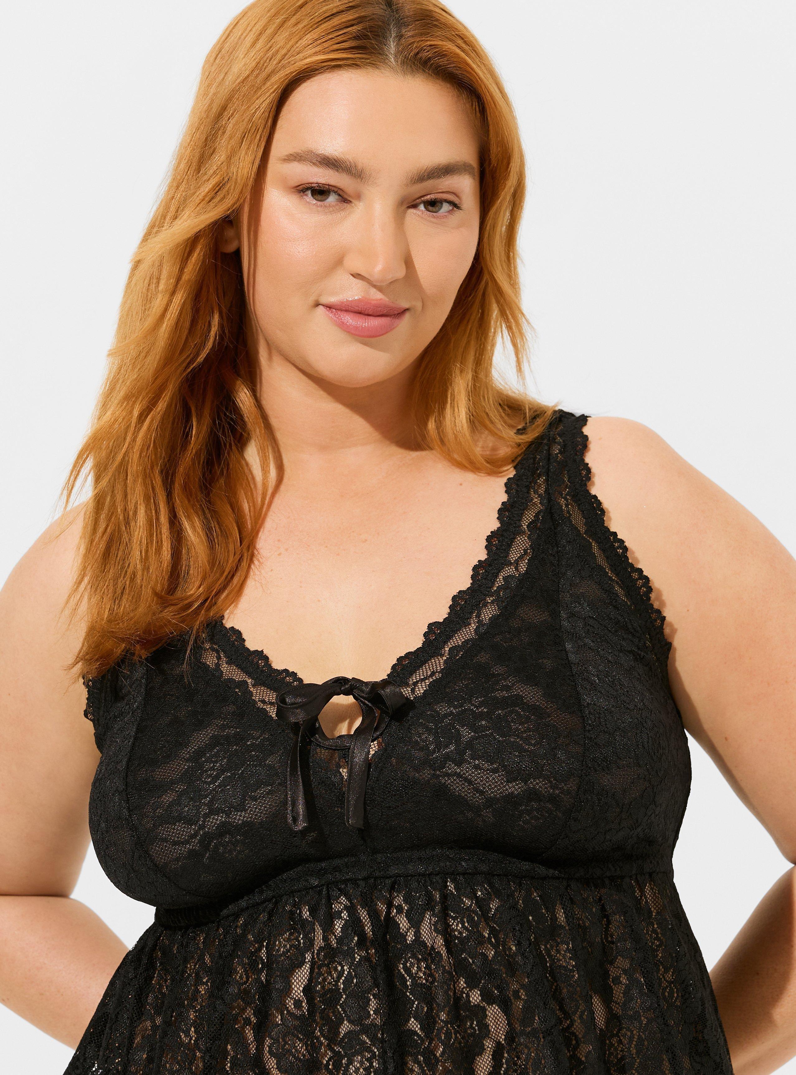 Plus Size All Over Lace Deep V Romper, RICH BLACK, alternate