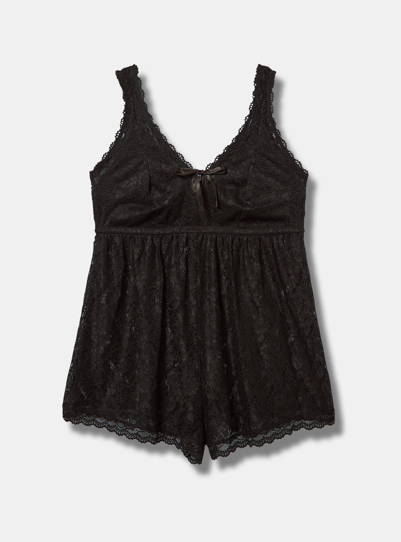 Plus Size All Over Lace Deep V Romper, RICH BLACK, hi-res