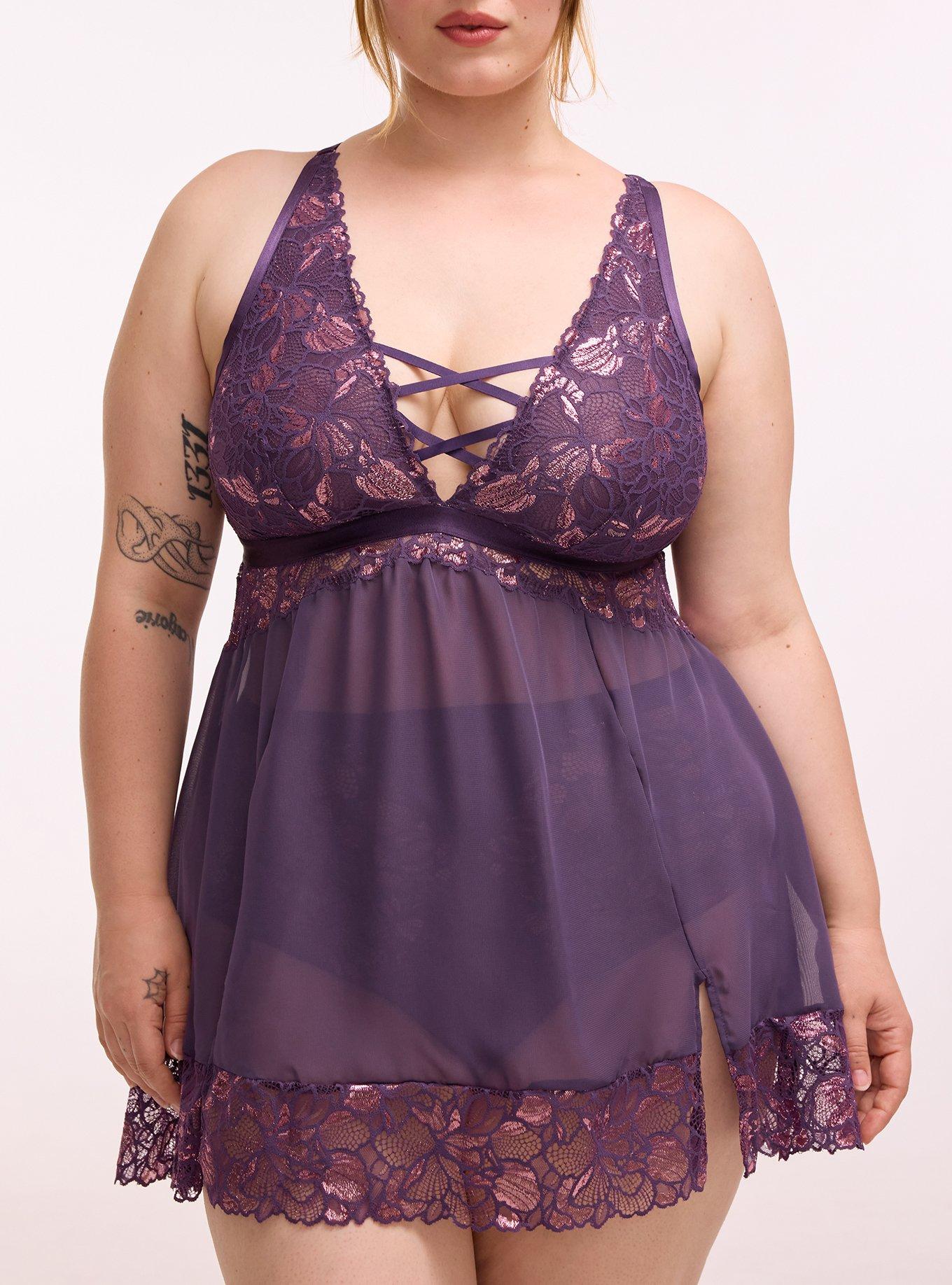 Moody Butterflies Lingerie Slip Dress, BLACKBERRY, alternate