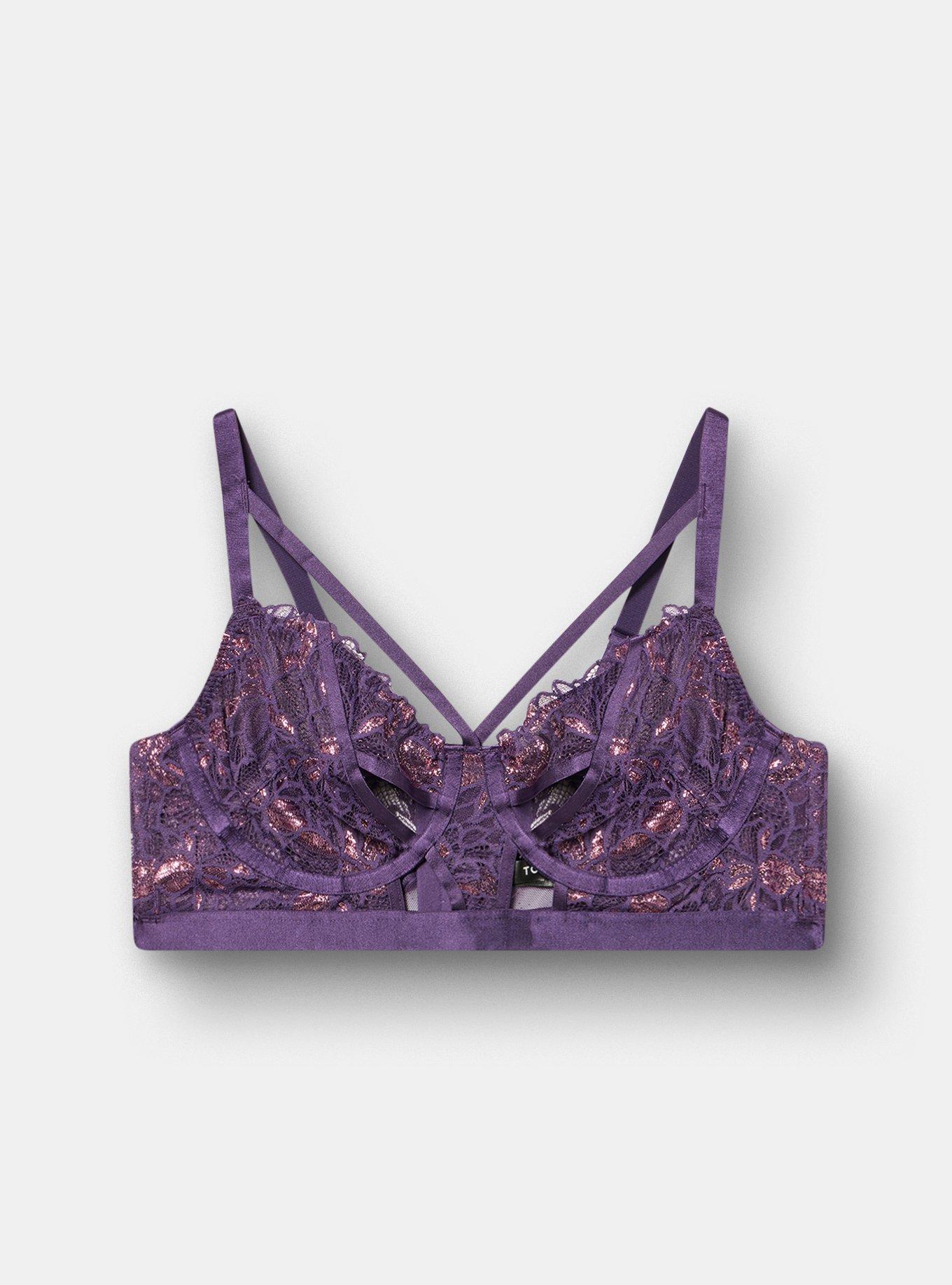 Moody Butterflies Underwire Bralette, BLACKBERRY, flat