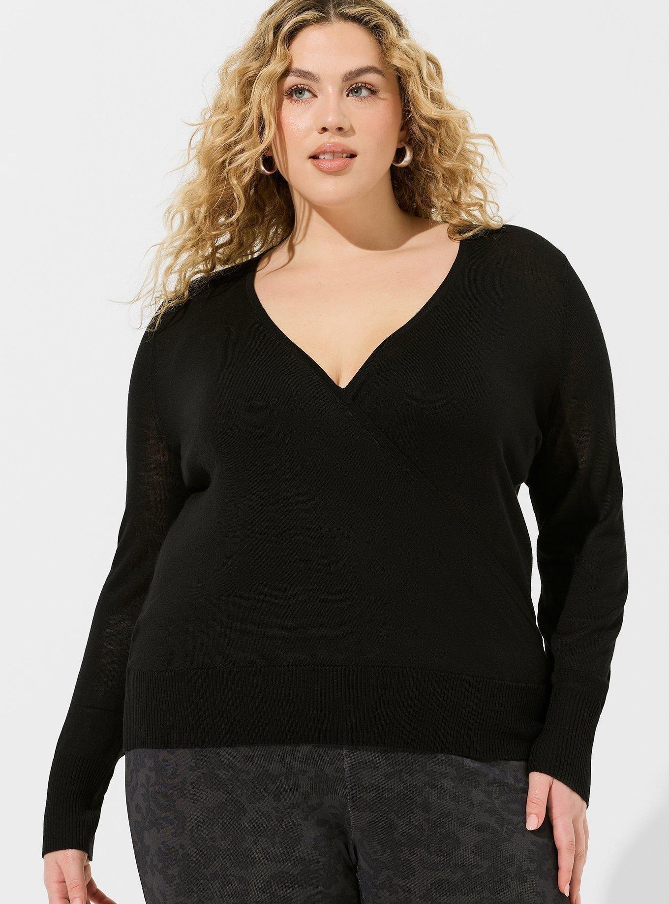 Tissue Weight Pullover Surplice Sweater
