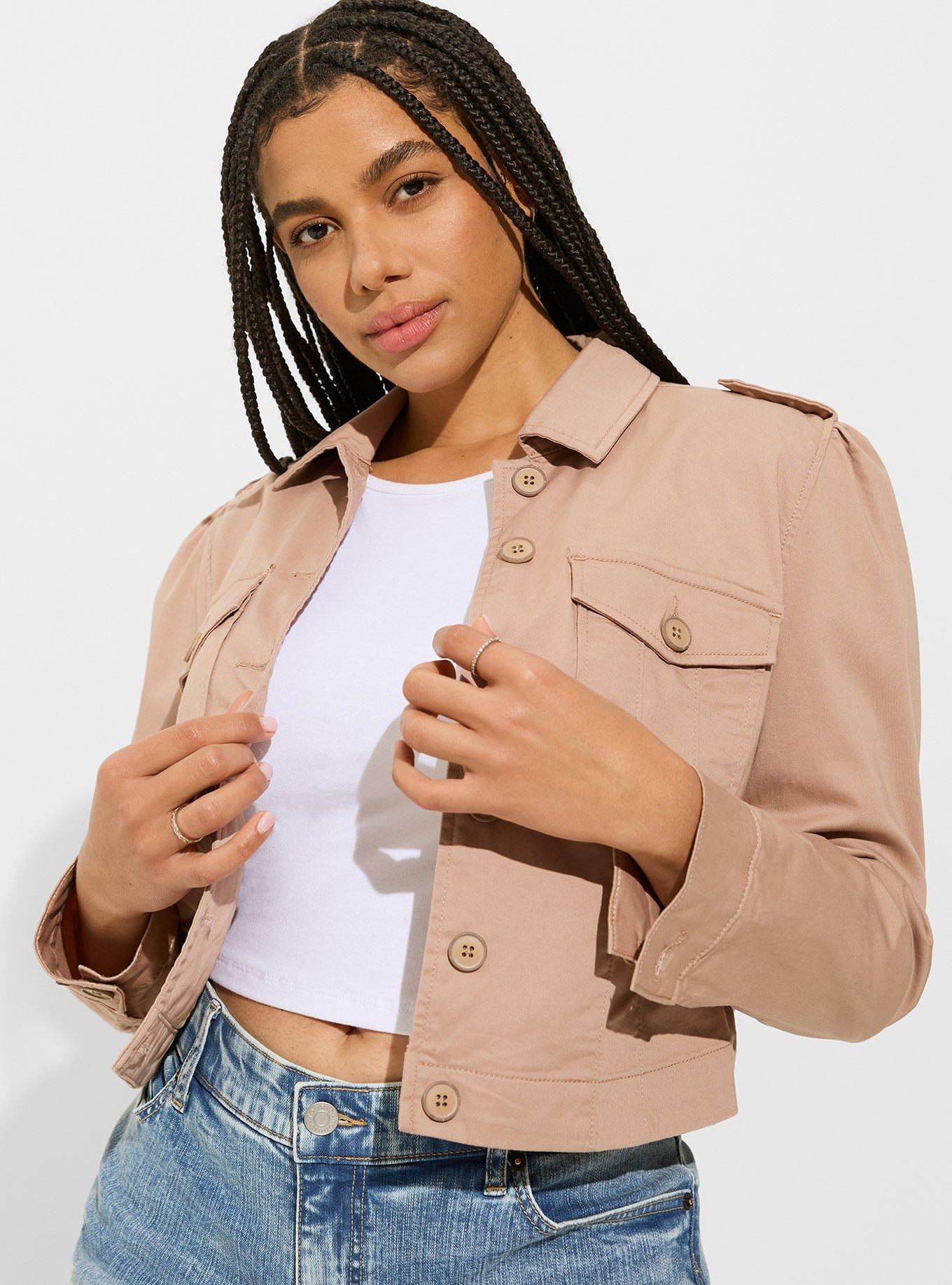 Plus Size - Lightweight Twill Army Trucker Jacket - Torrid