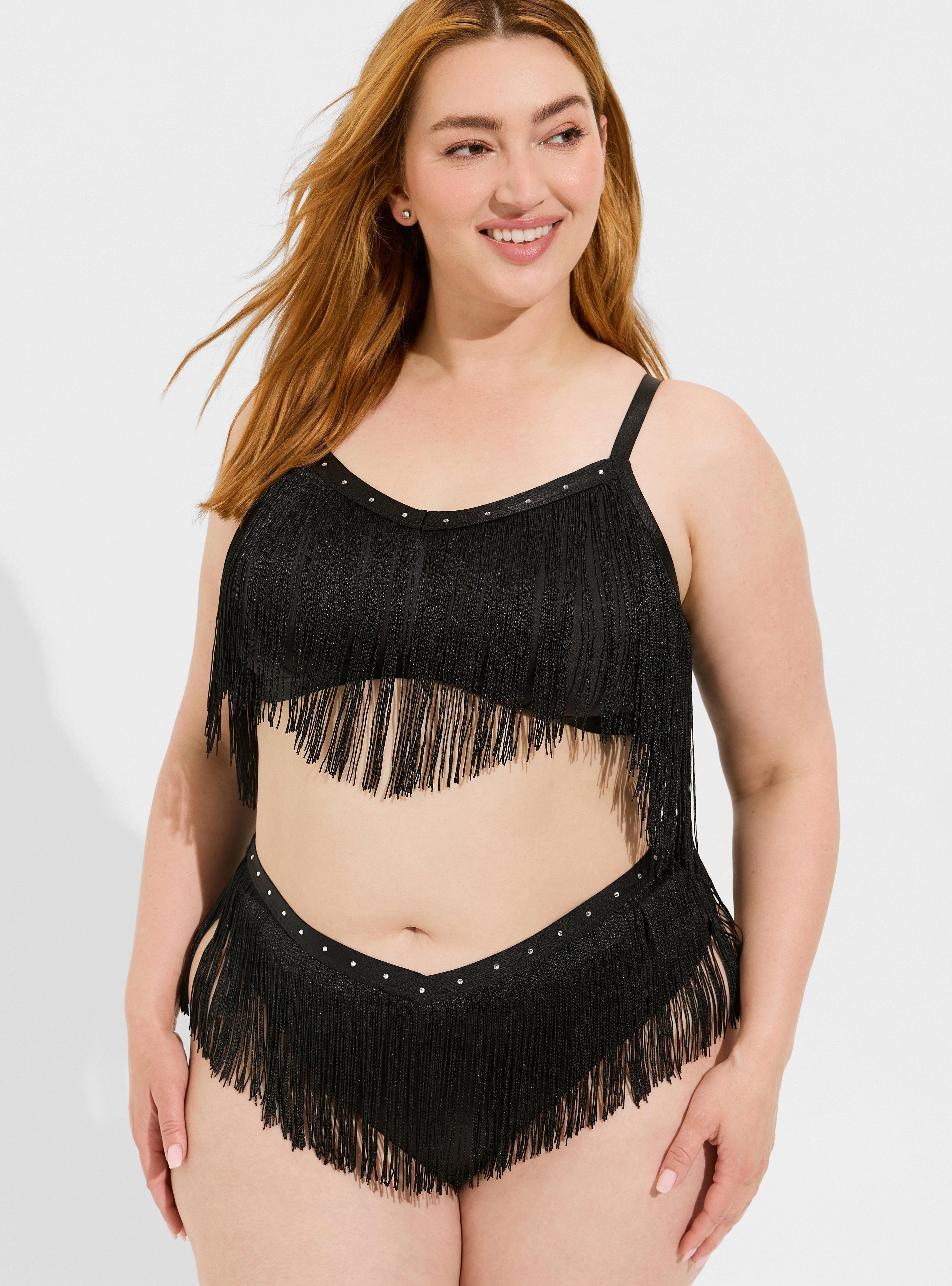 Glam Lurex Fringe Bralette, RICH BLACK, alternate