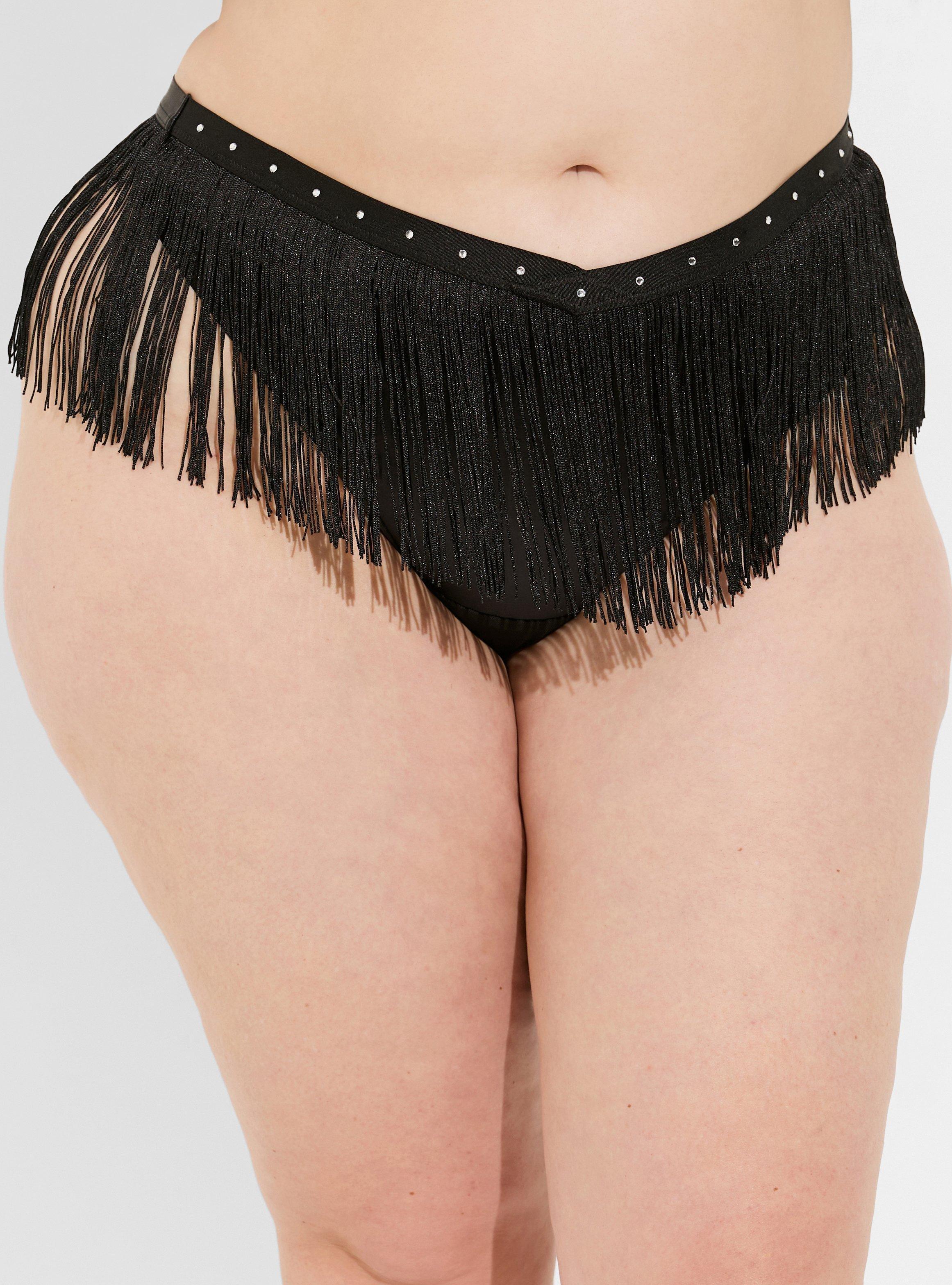 Glam Lurex Fringe V Waist Thong, RICH BLACK, alternate