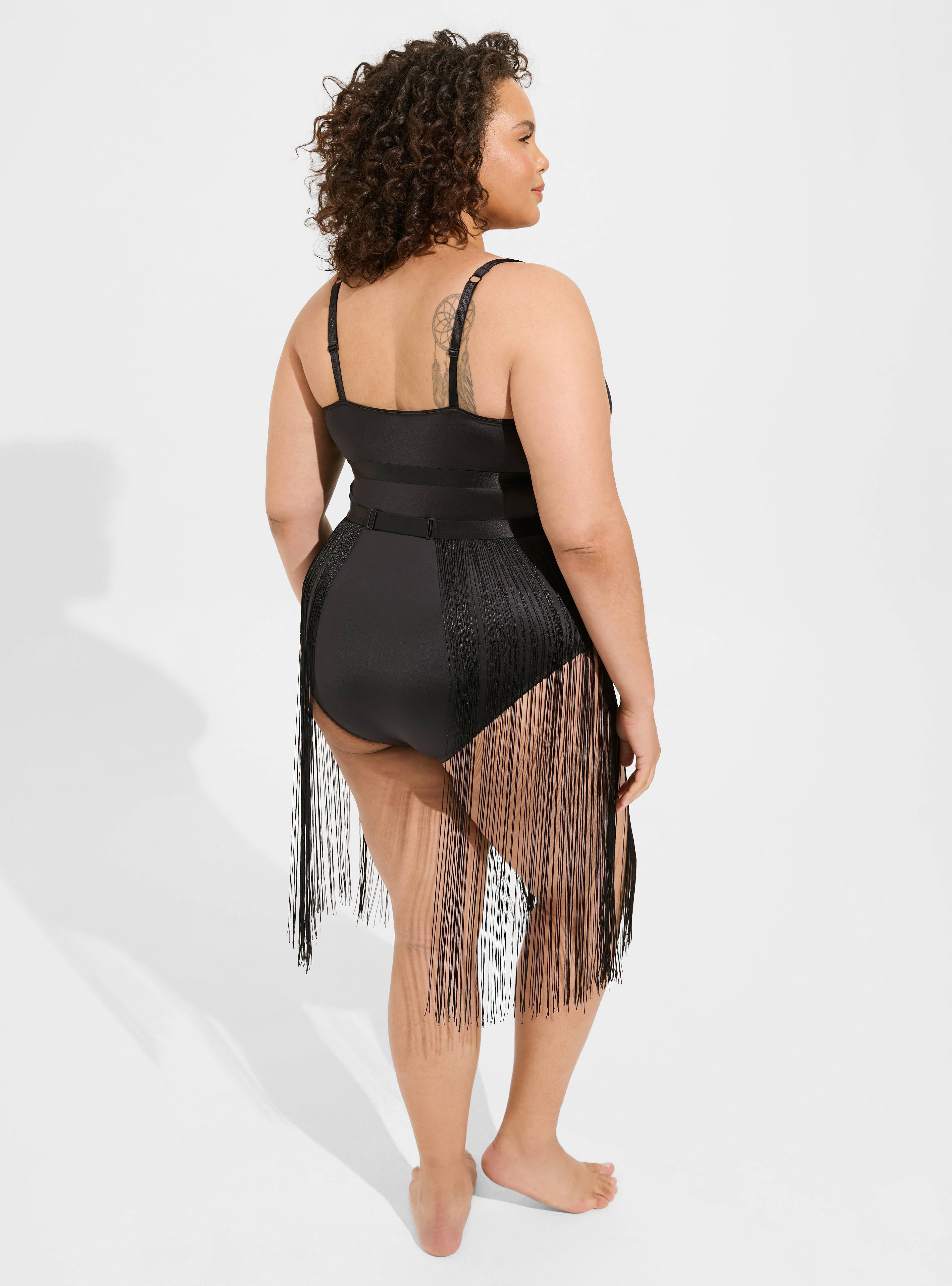 Glam Fringe Skirted Bodysuit, RICH BLACK, alternate