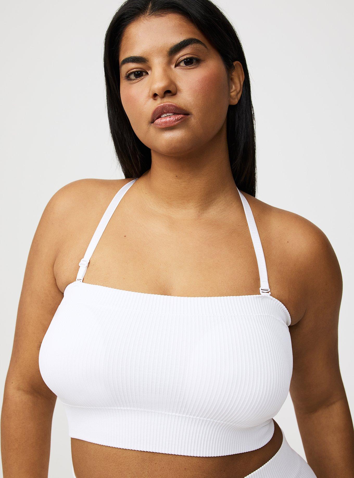 Unlined Seamless Rib Bandeau, BRIGHT WHITE, alternate