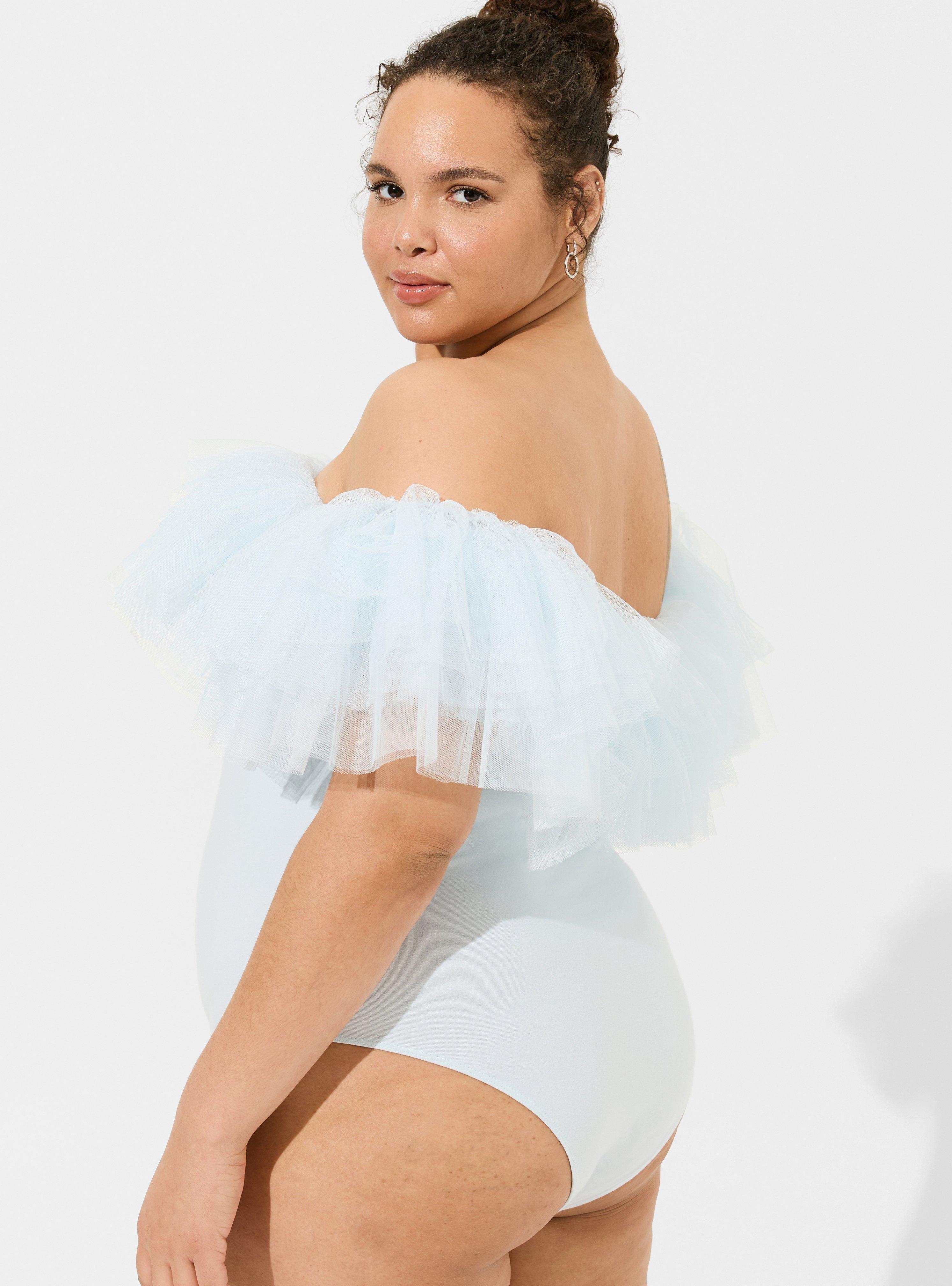 White off the shoulder bodysuit plus size sales