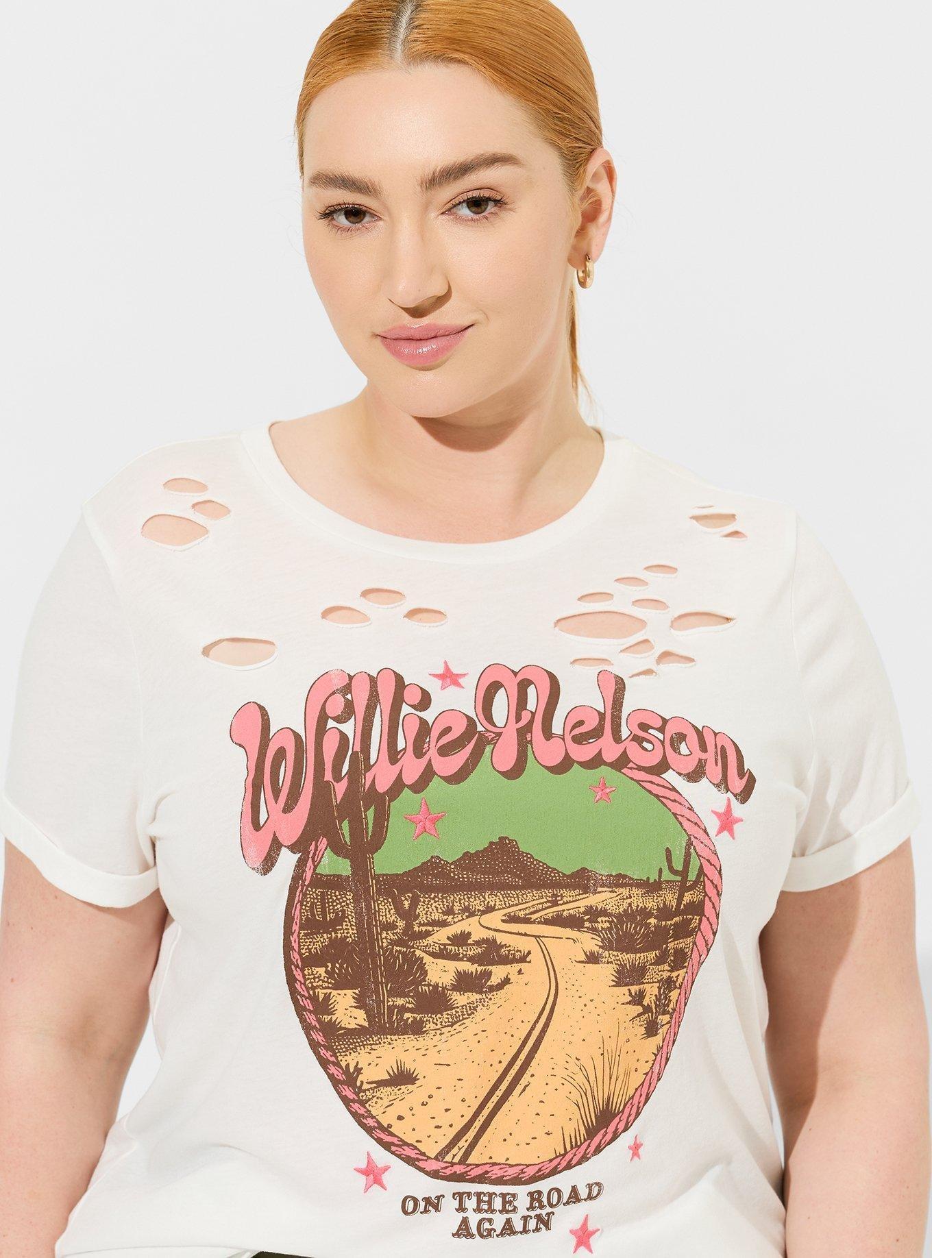 Willie Nelson Embroidered Relaxed Fit Destructed Tunic Tee, MARSHMALLOW, alternate