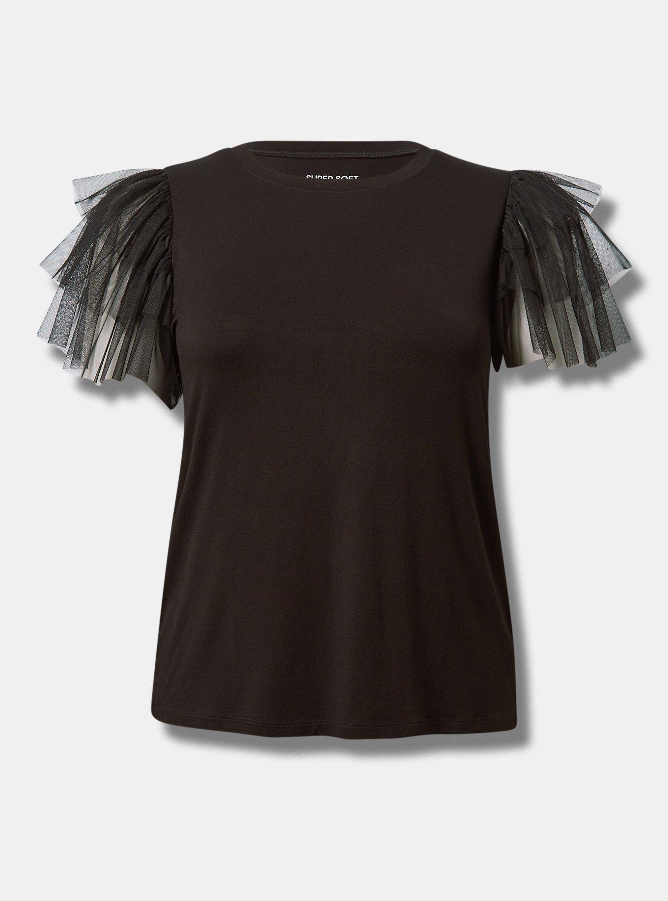 Super Soft Crew Neck Tulle Tiered Sleeve Tee