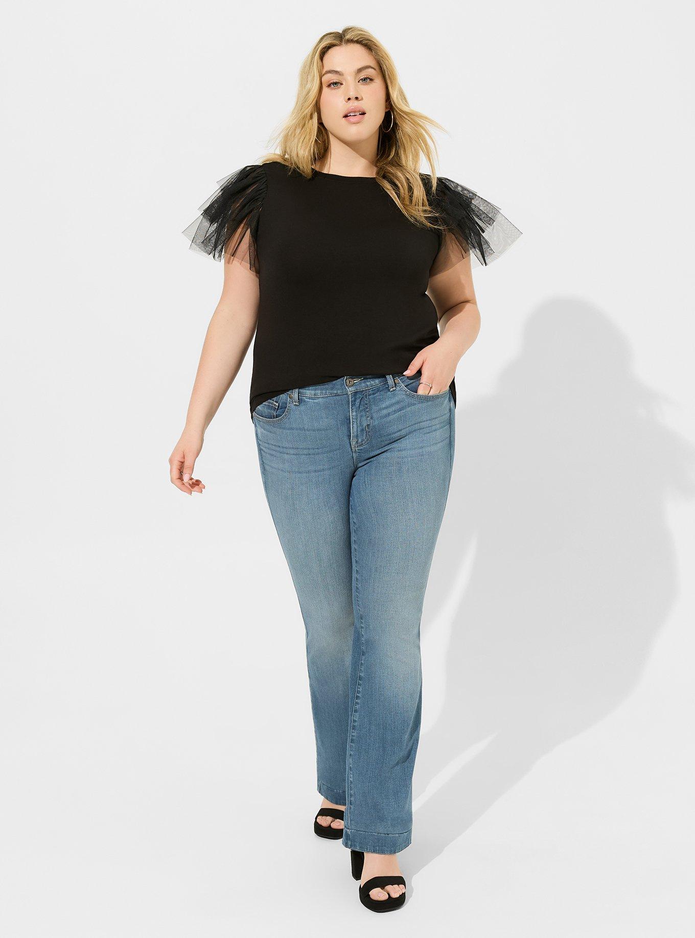 Super Soft Crew Neck Tulle Tiered Sleeve Tee