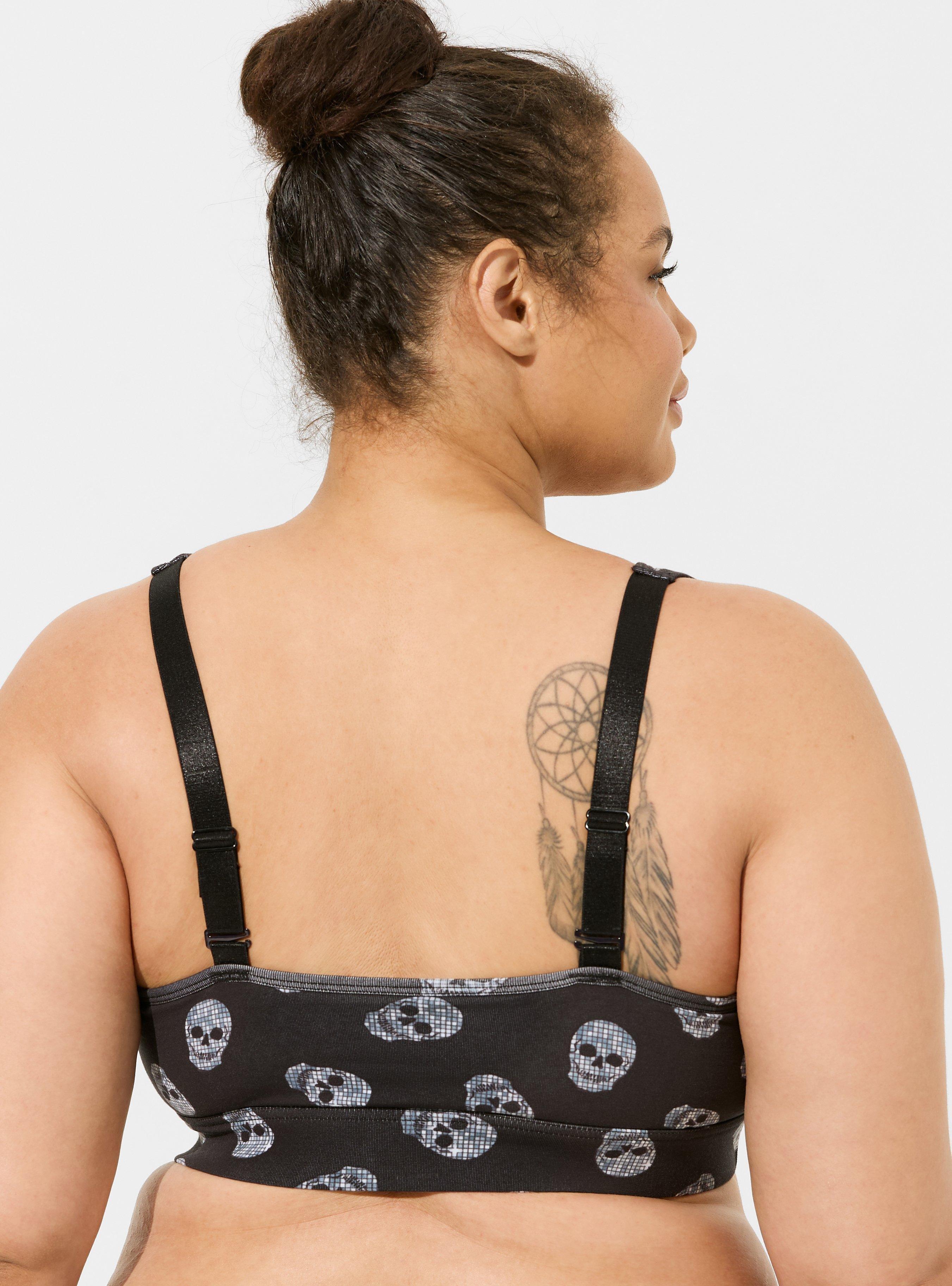 Unlined Cotton Smooth Square Neck Bralette, CRYSTAL SKULLS RICH BLACK, alternate